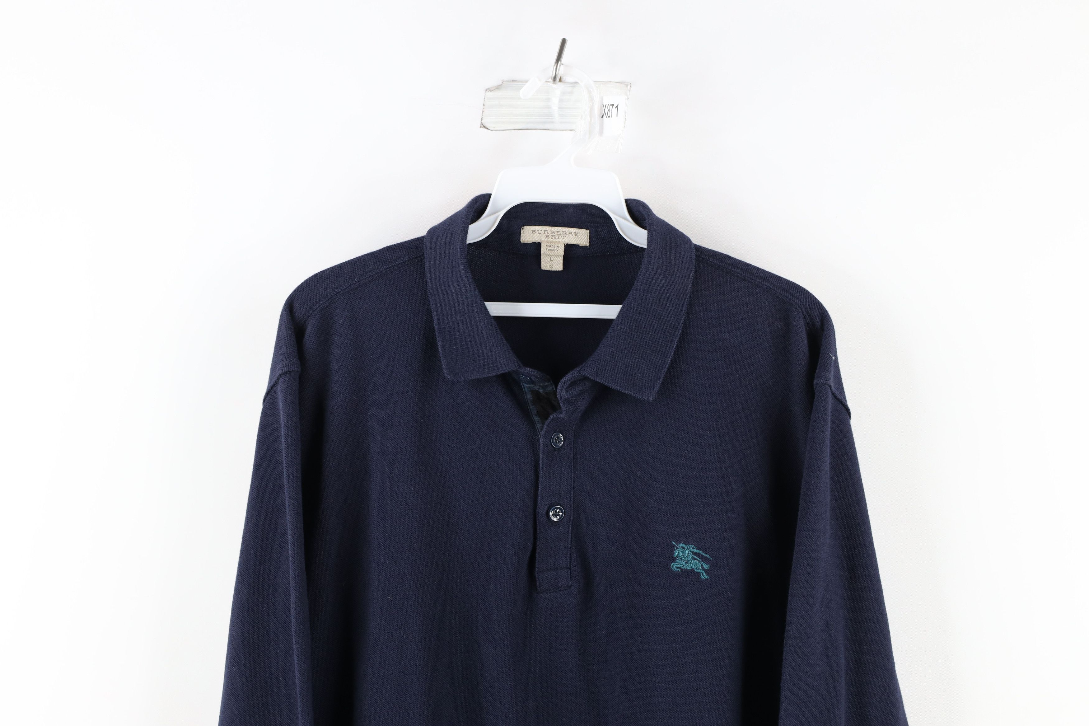 Burberry Burberry Brit Cotton Knit Collared Long Sleeve Polo Blue Size US L / EU 52-54 / 3 - 2 Thumbnail