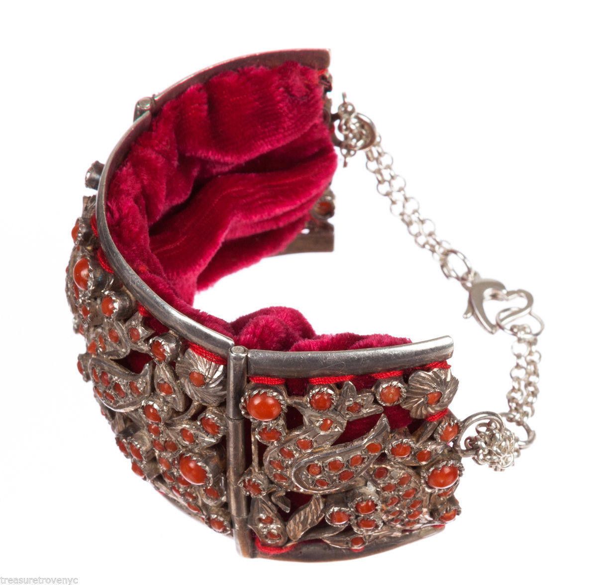Designer Sterling Silver and Red Coral Ornate Cut Out Bracelet Size ONE SIZE - 3 Thumbnail