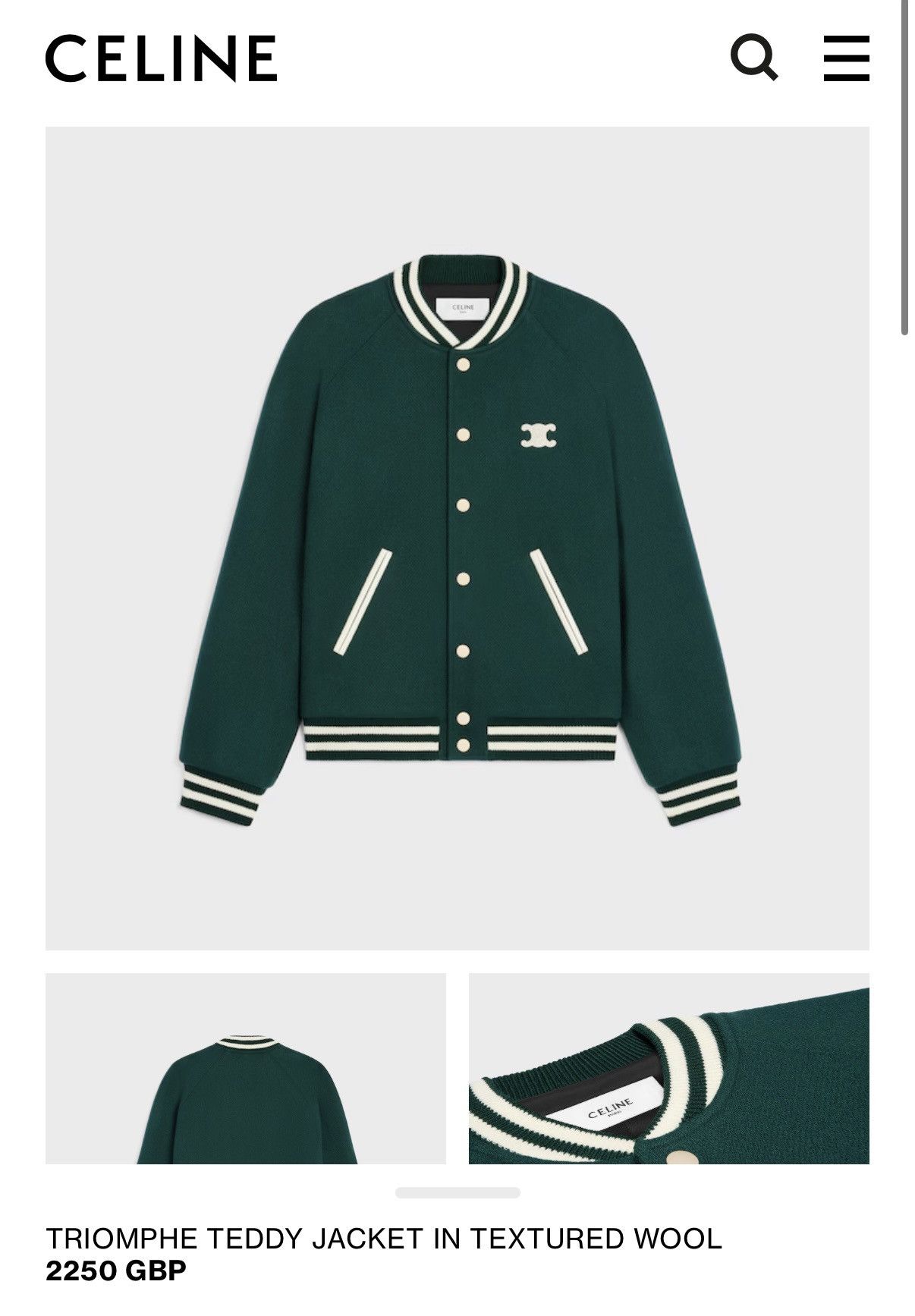Celine $3.25k+ FW24 Celine Triomphe logo teddy jacket green Hedi 52 Size US L / EU 52-54 / 3 - 7 Thumbnail