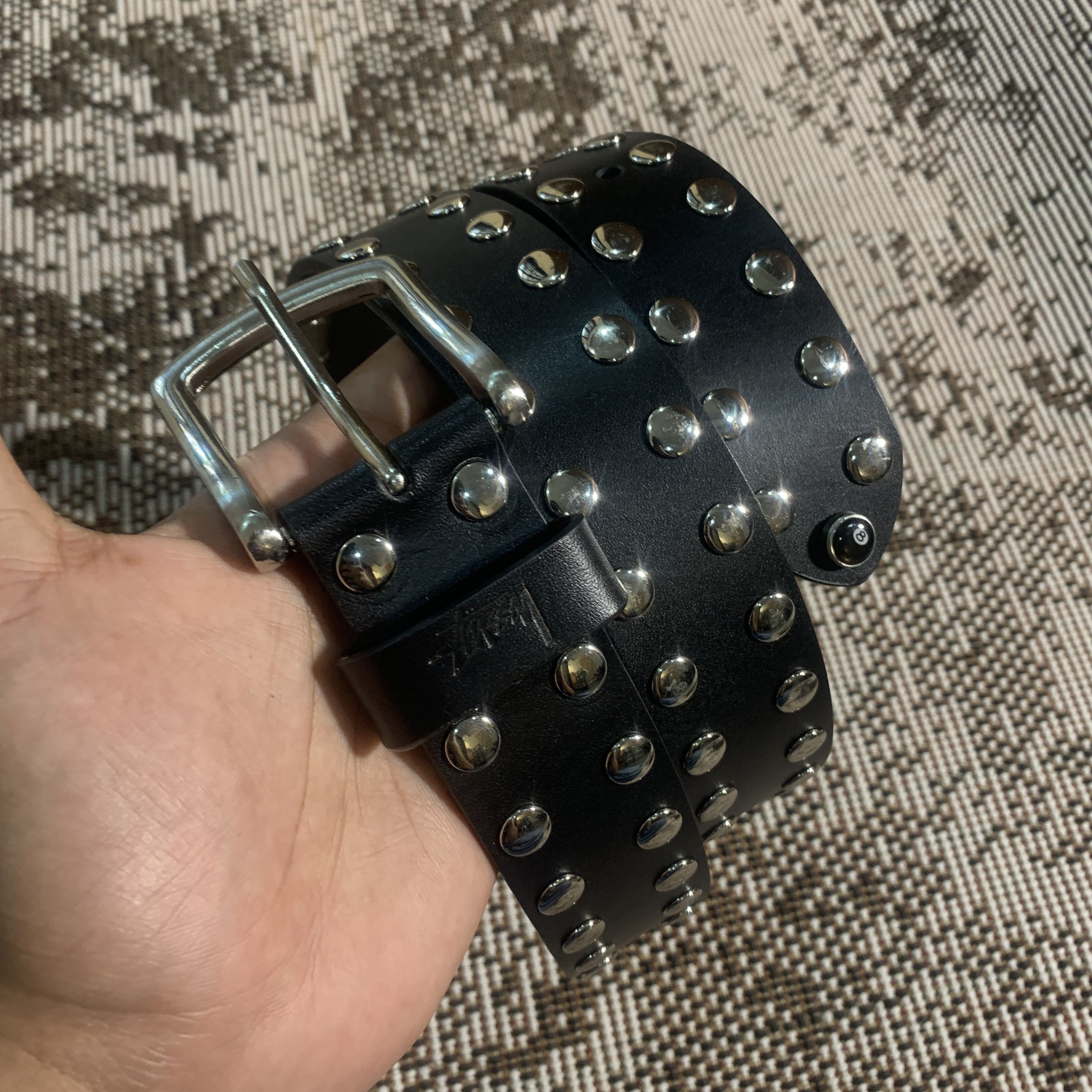 Streetwear × Stussy Stussy 8 Ball Studded Belt Raw Cowhide Hair