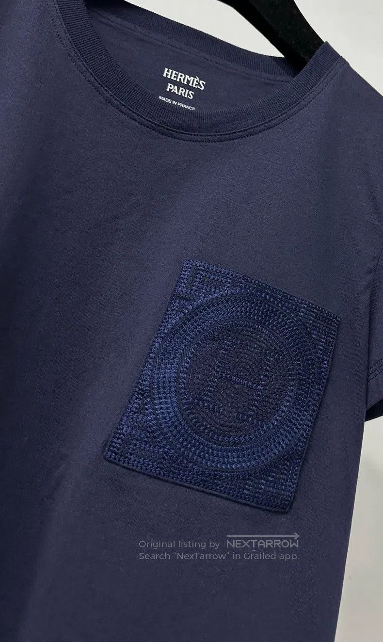 Hermes Hermes Navy Blue Pocket Embroidered Short Sleeve T-Shirt T Size XXS / US 00 / IT 34 - 3 Thumbnail