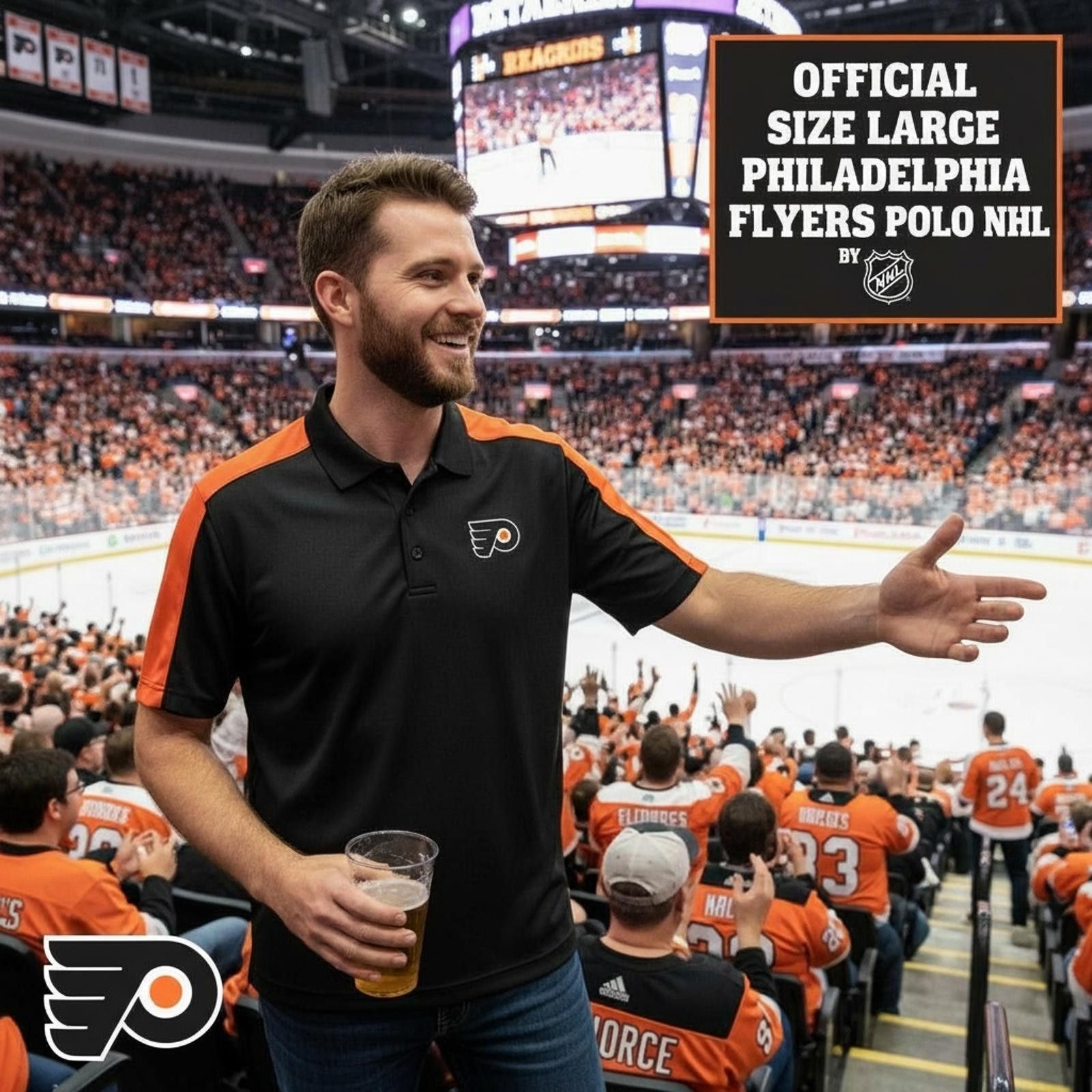 NHL Official Philadelphia Flyers Polo Shirt Size Large Size ONE SIZE - 1 Thumbnail