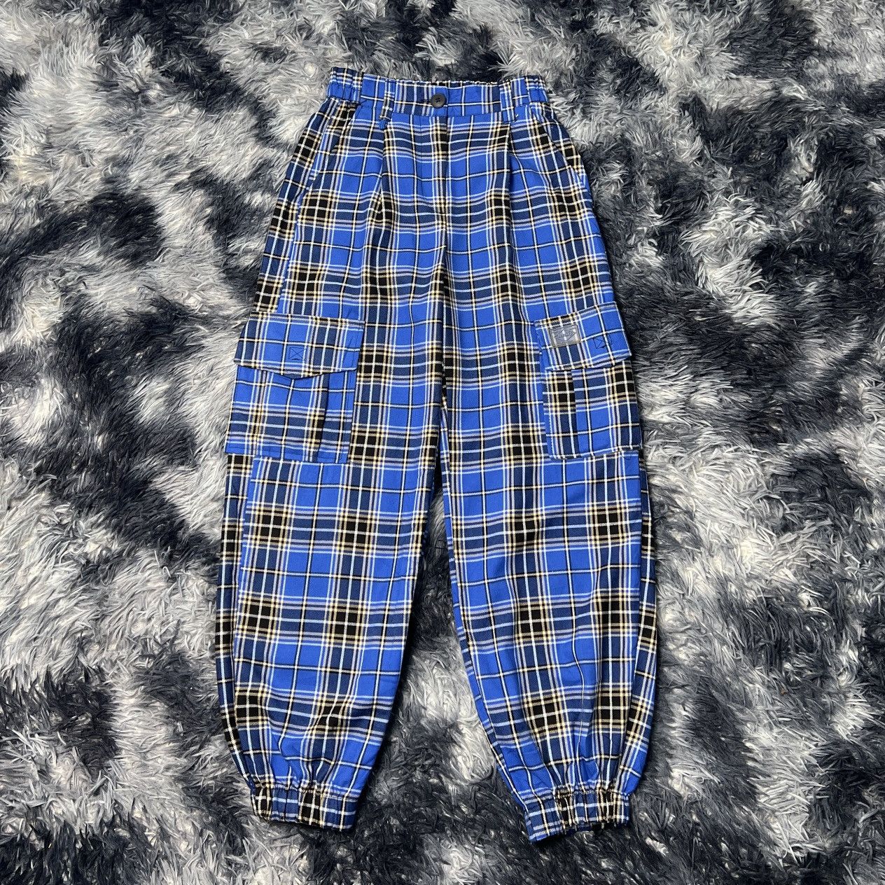 Bershka Bershka Blue Chequered Jogger Cargo Pants Size US 26 / EU 42 - 1 Thumbnail