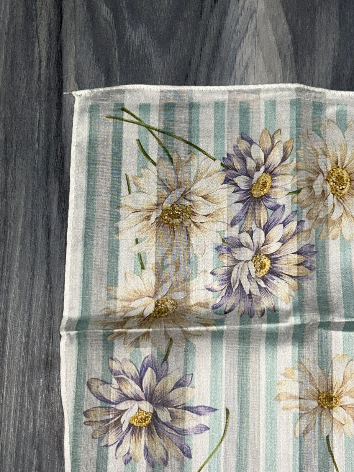 Yves Saint Laurent YSL Vintage Mint & White Striped Floral Cotton Handkerchief Size ONE SIZE - 6 Thumbnail