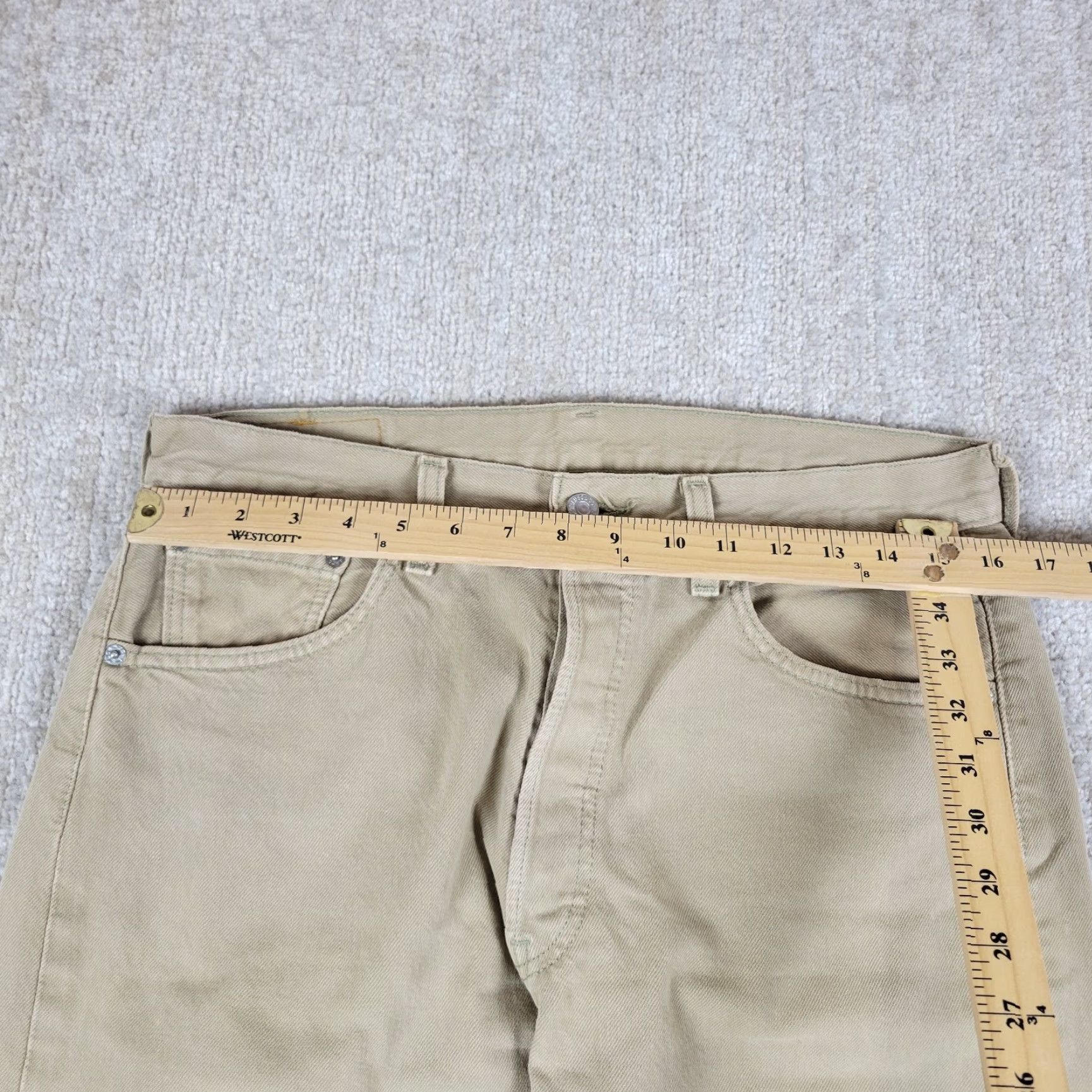 Levi's VINTAGE Levi's 501 Jeans Mens 34X34 Beige Blue Distressed 90s USA Straight Button Fly Regular 5-Pocket Denim Cotton Cotton Jeans Mens Levi's 501 Size US 34 / EU 50 - 4 Thumbnail