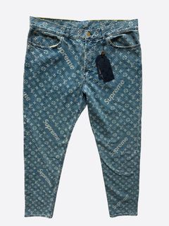 Louis Vuitton x Supreme Blue Monogram Jacquard Denim Jeans 3XL at