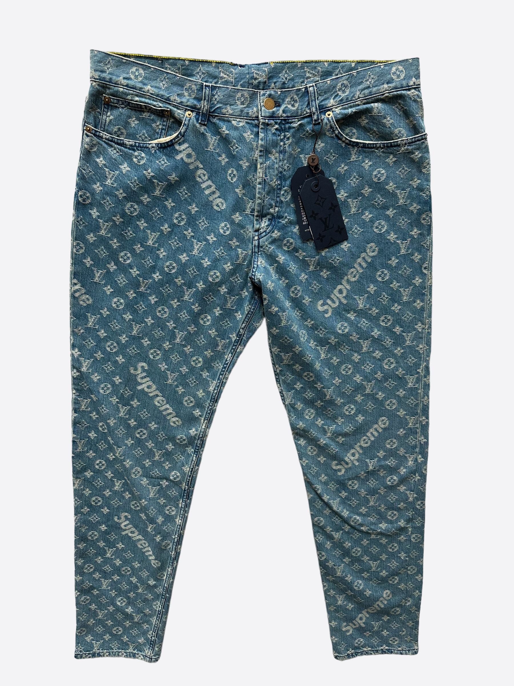 image of Louis Vuitton Supreme Blue Monogram Jeans, Men's (Size 40)