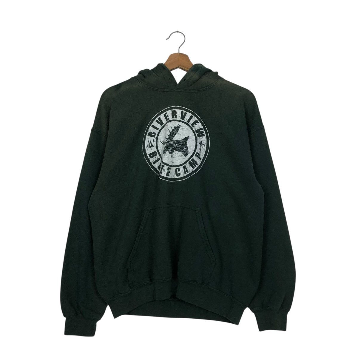 Vintage 🔥RICH GREEN HOODIE PULL OVER RIVERVIEW BIBLE CAMP BIG LOGO Size US M / EU 48-50 / 2 - 14 Thumbnail