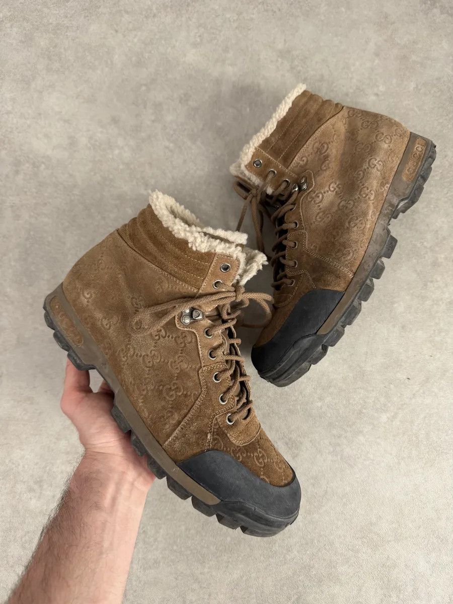 Gucci 2000s Gucci Brown Nebraska Monogram Hiking Boots Size US 12 / EU 45 - 1 Thumbnail