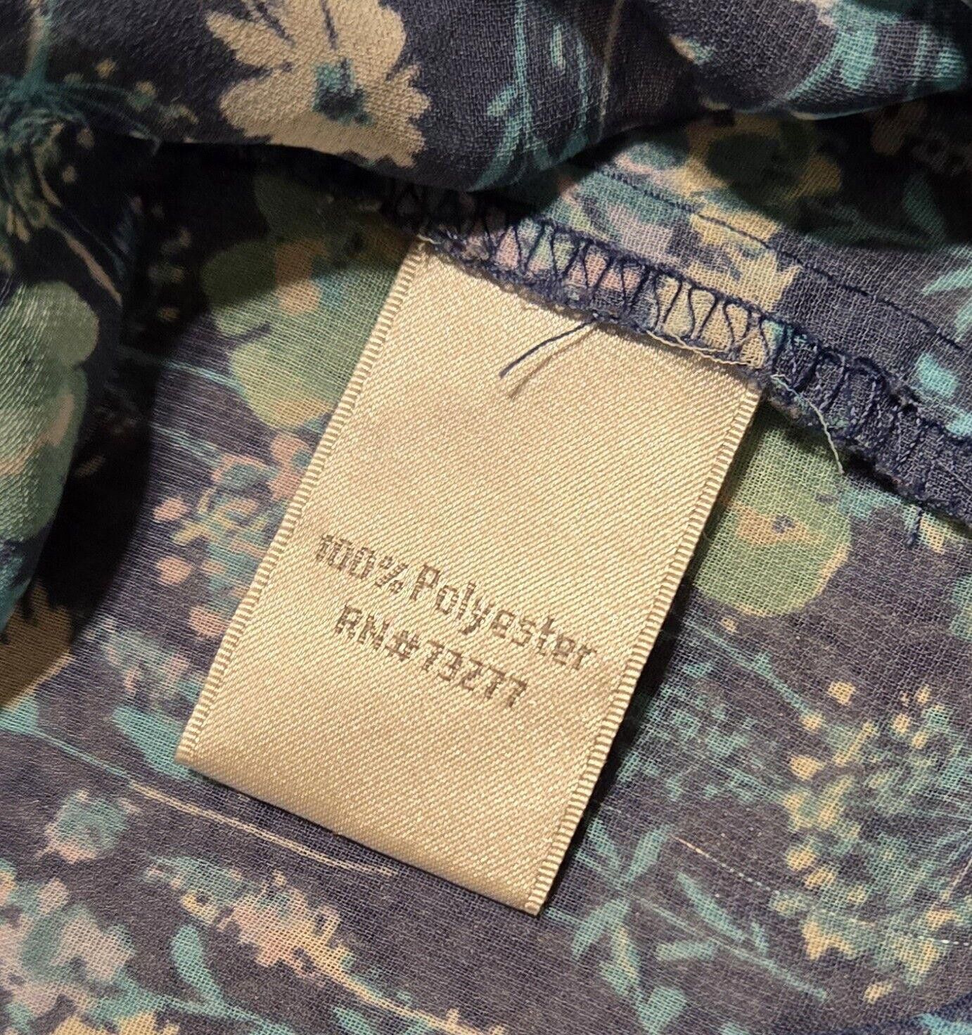 Designer Lauren Conrad Blouse Blue Floral 3/4 Sleeves Round Neck M Size M / US 6-8 / IT 42-44 - 6 Thumbnail