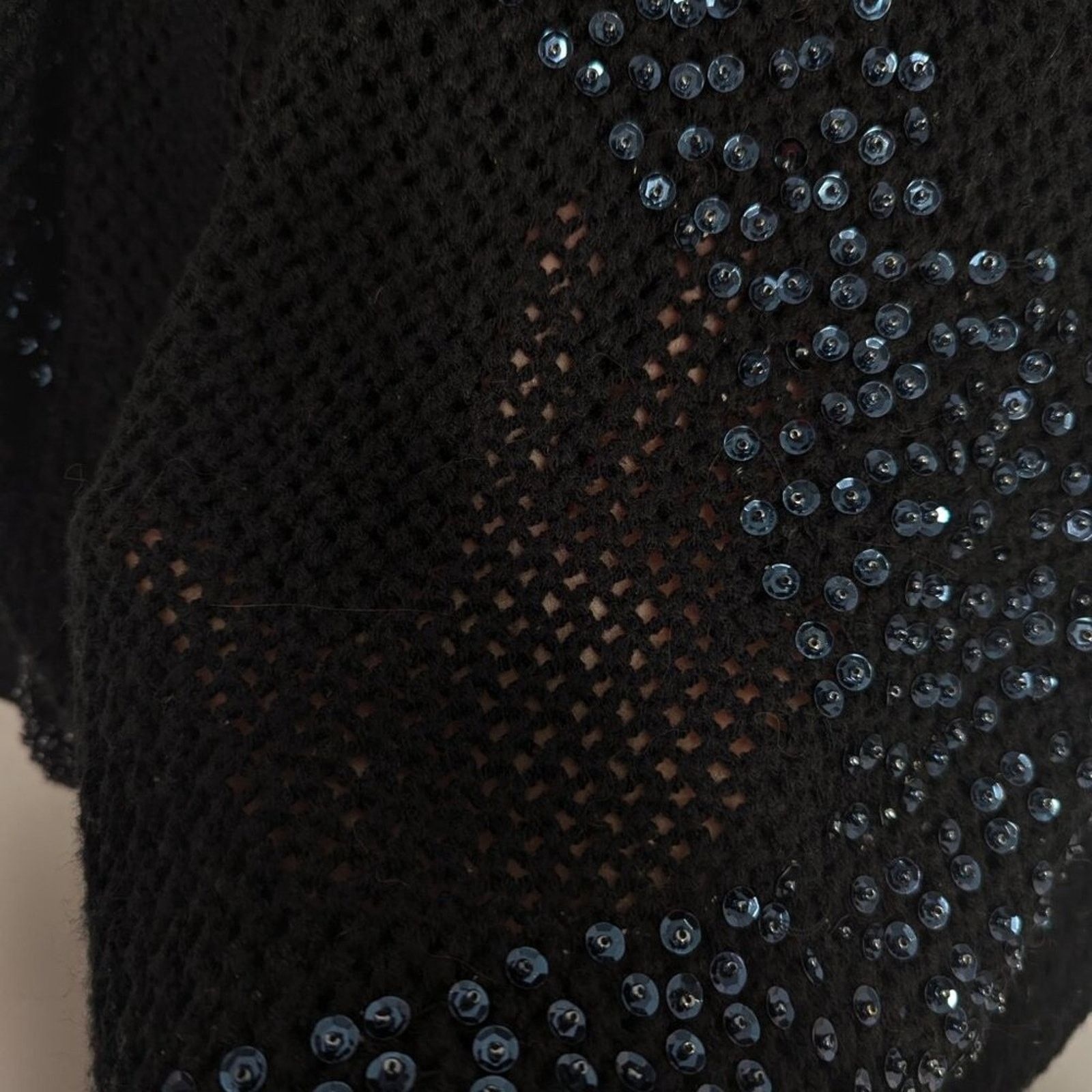 Other Religion Black Open Knit Crochet Sweater Iridescent Sequins Size S / US 4 / IT 40 - 7 Thumbnail