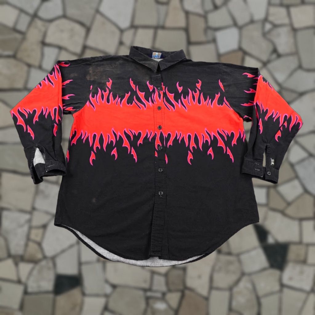 Brooks VINTAGE Brooks Dunn Shirt Womens Large Black Red Flames Western Panhandle Slim 2 Shirt Women Black Red Flames Western Panhandle Slim 2 Size L / US 10 / IT 46 - 1 Thumbnail