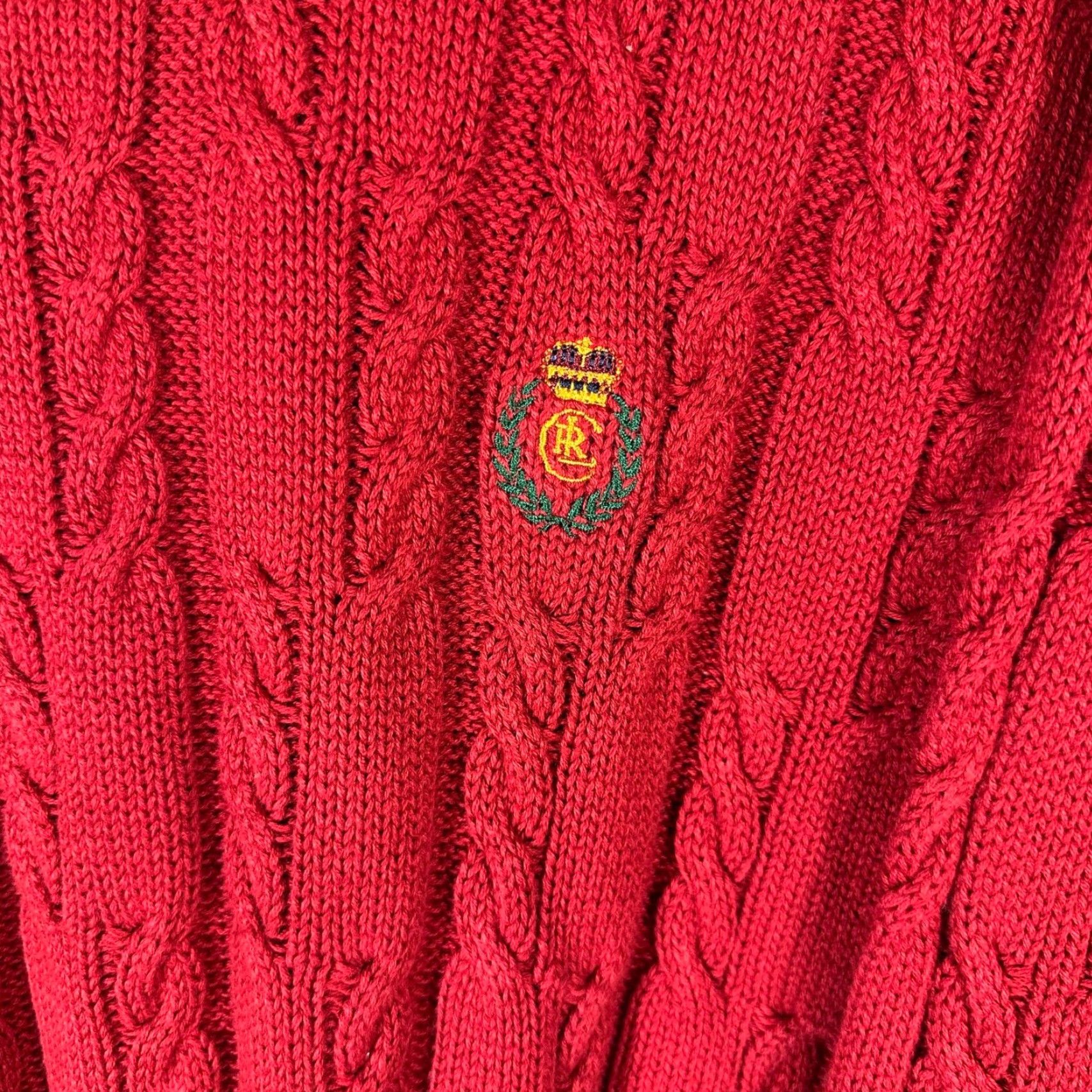 Ralph Lauren VINTAGE Chaps Ralph Lauren Mens XL Red Cable Knit Cotton Crewneck Sweater Crest Logo Size US XL / EU 56 / 4 - 2 Thumbnail