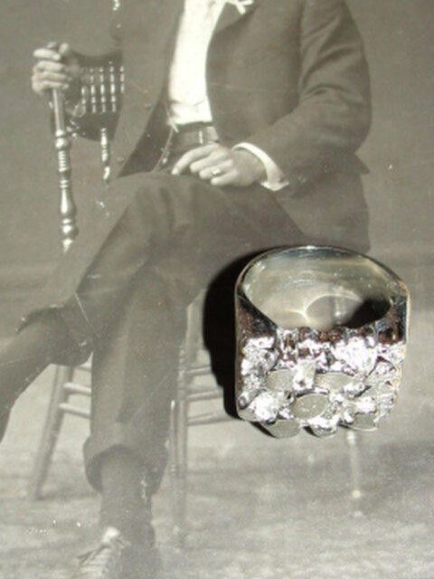Designer Sterling Silver over White Brass Nugget Metal Ring Size ONE SIZE - 3 Thumbnail