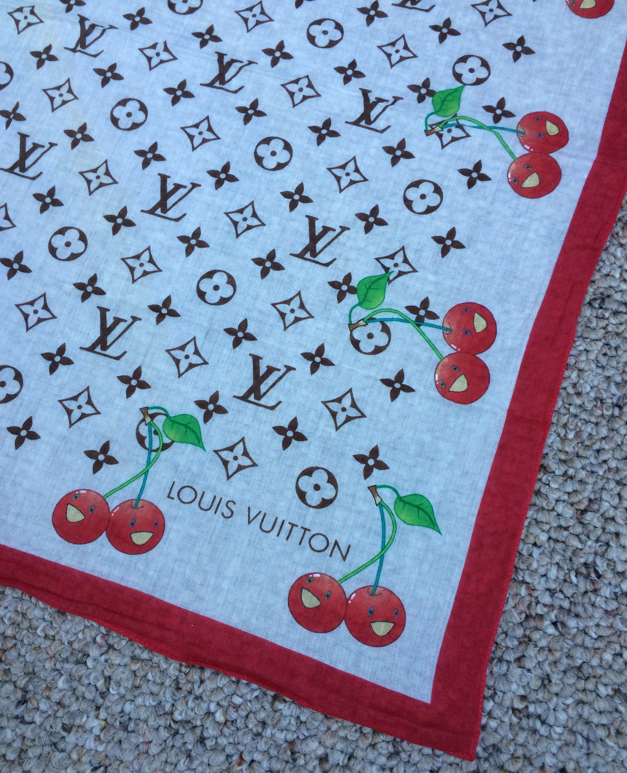 Louis Vuitton × Takashi Murakami S/S 2005 Louis Vuitton Murakami Cherries Monogram Scarf Size ONE SIZE - 4 Thumbnail