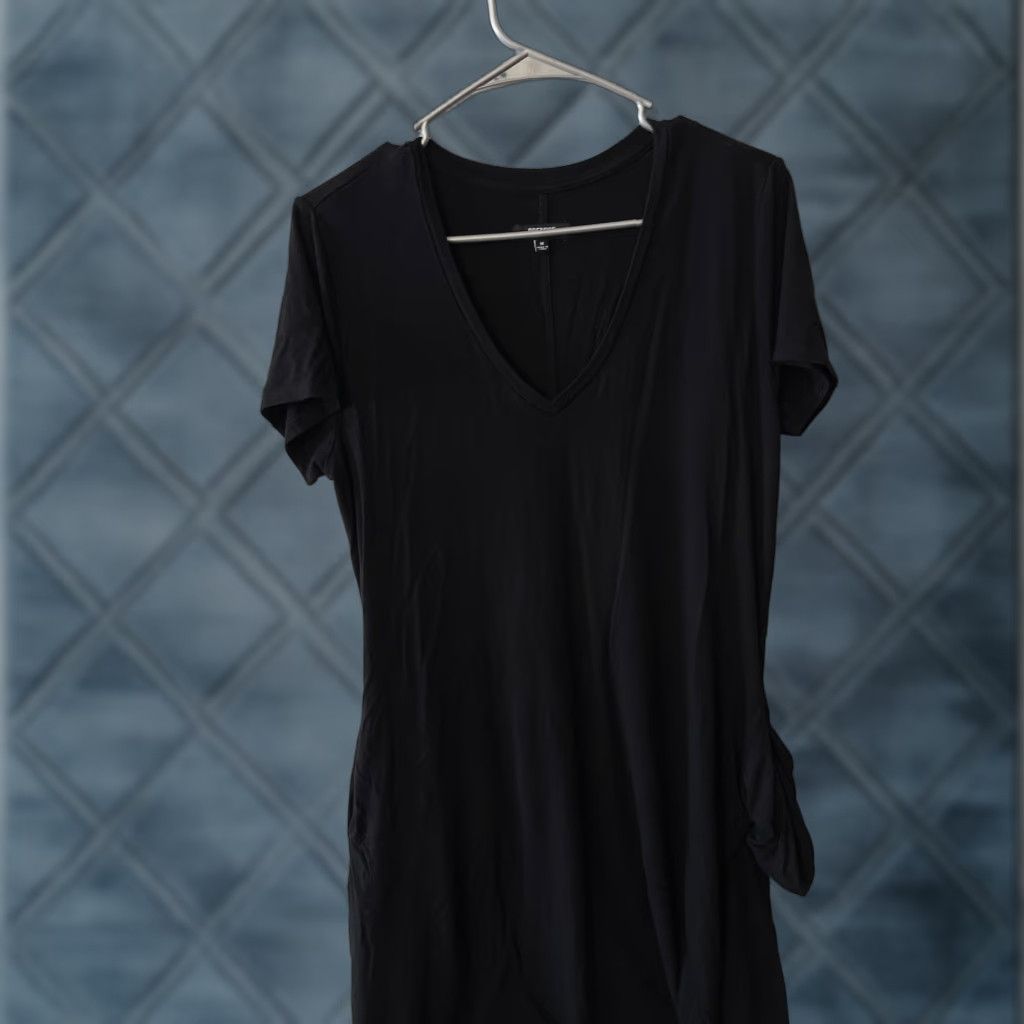 Vintage Premise Black Solid V-Neck T-Shirt Dress Pockets – Size M Women Size M / US 6-8 / IT 42-44 - 1 Thumbnail