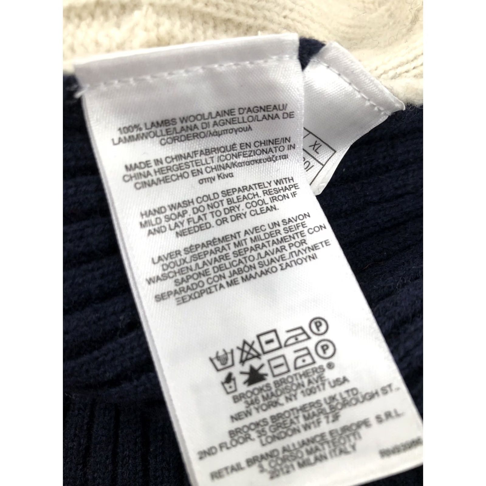 Brooks Brothers Brooks Brothers Red Fleece V-neck XL Cable-Knit Lambswool Sweater - Womens Pullover, Ivory / Blue / Red - XL, Excellent Size XL / US 12-14 / IT 48-50 - 6 Thumbnail
