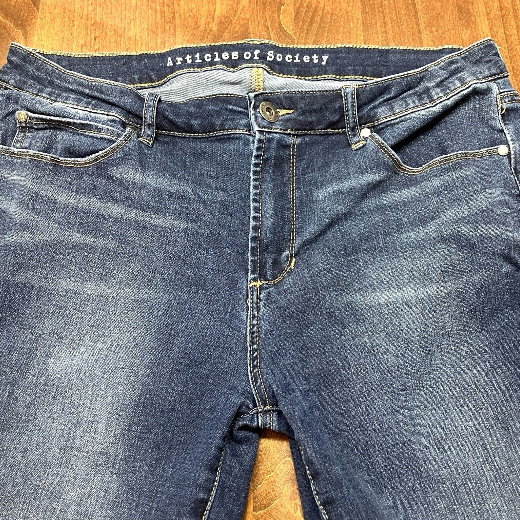 Vintage Articles of Society Jeans Cropped Regular 31 Dark Wash Stretch Raw Hem Jeans Womens Size 24" / US 00 / IT 34 - 3 Thumbnail