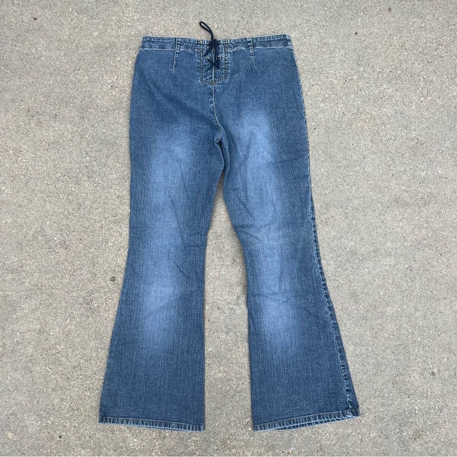 Vintage Vint Y2K stretch lace up back button panel front flare jeans Size 28" / US 6 / IT 42 - 5 Thumbnail