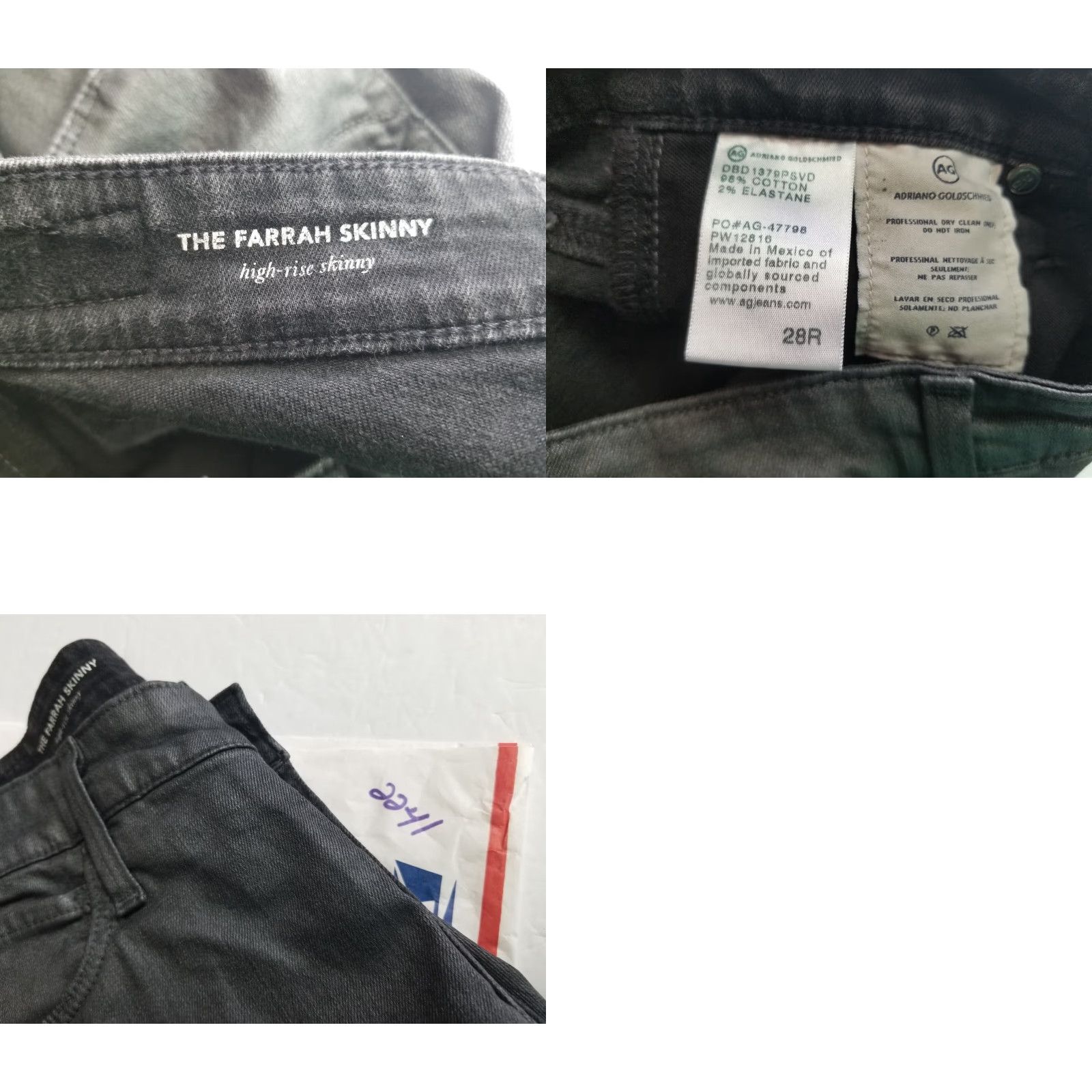Vintage AG Adriano Goldschmied Farrah Skinny Jeans 28R Gray Metallic High Rise Cotton Blend 5-Pocket Women’s Pants Budget Size 28" / US 6 / IT 42 - 8 Thumbnail