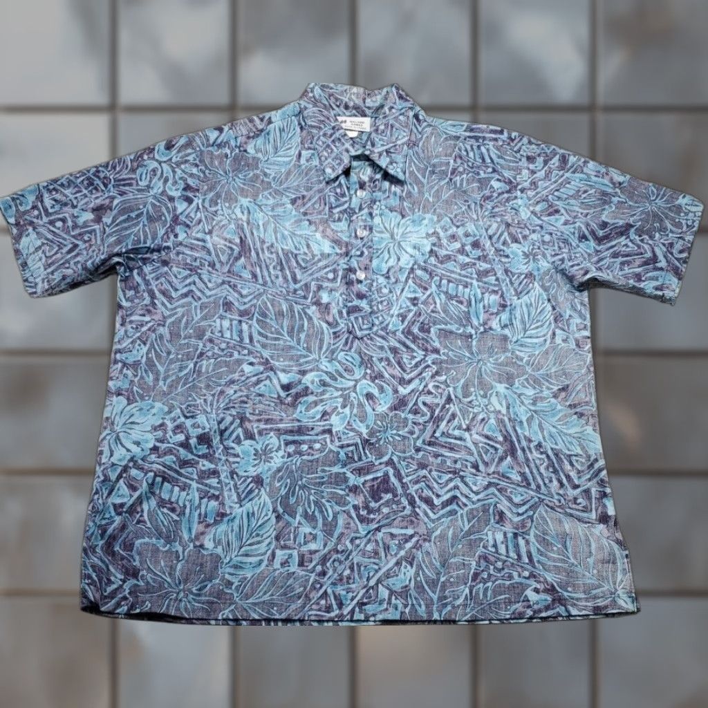 Vintage VINTAGE Malihini Hawaii Shirt Mens L Polo Floral Short Sleeve 1980s Blue Cotton Hawaiian Mens Size US M / EU 48-50 / 2 - 1 Thumbnail