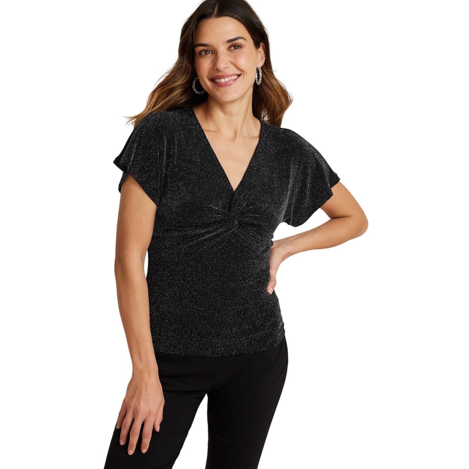 Other Maurices Shimmer Twist Front Blouse Glitter Holiday Belt Top Size M / US 6-8 / IT 42-44 - 1 Thumbnail