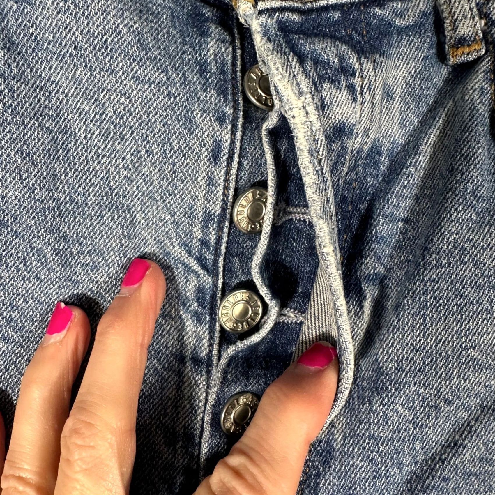 Agolde AGOLDE Jeans Womens 27 High Rise Riley Long Blue Jeans Button Fly Distressed 5-Pocket Denim Straight High Rise Womens Jeans Size 27" / US 4 / IT 40 - 3 Thumbnail