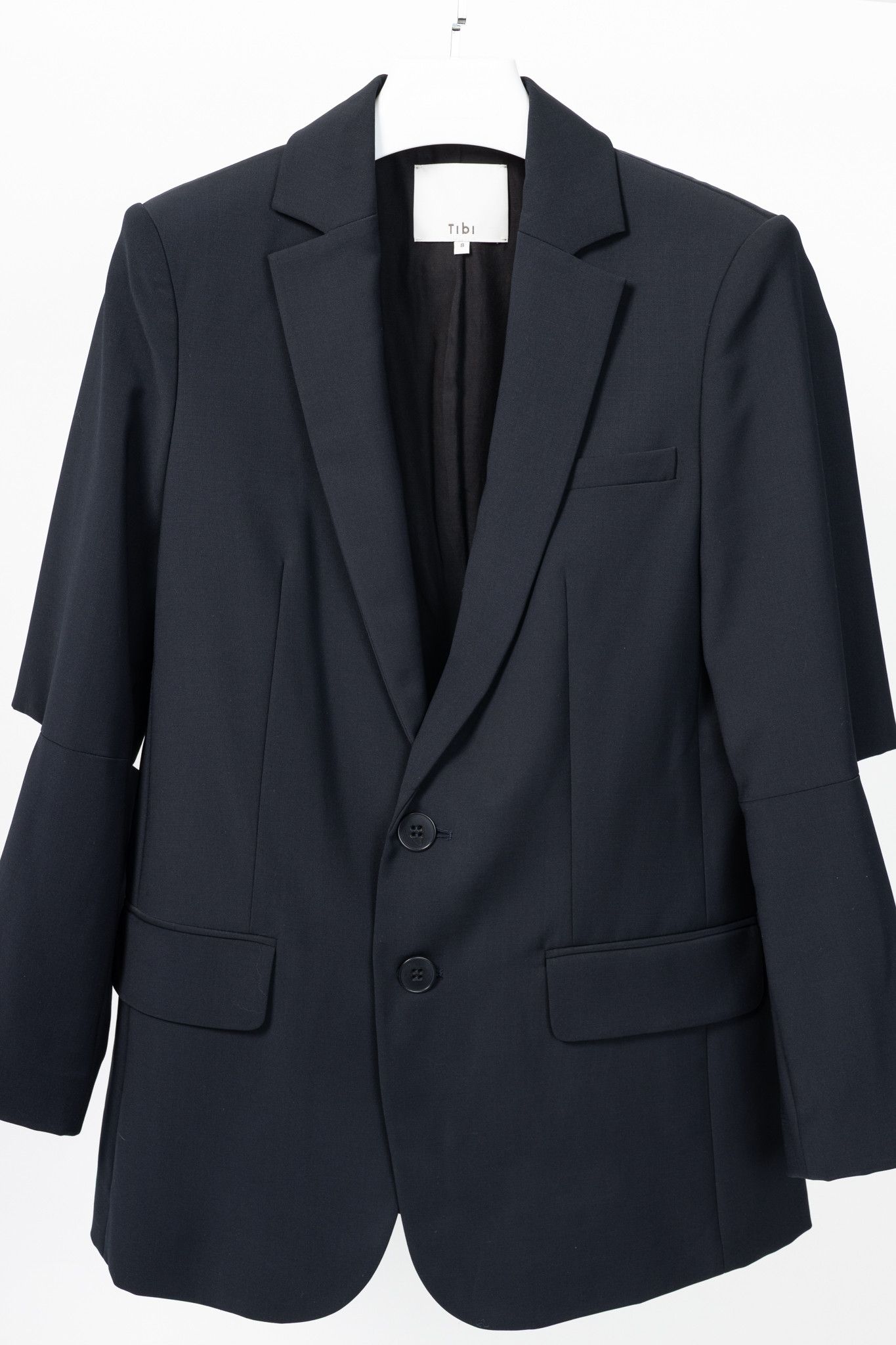 Tibi Tibi Marlon Navy Tropical-Wool Cutout-Sleeve Blazer Size M / US 6-8 / IT 42-44 - 3 Thumbnail
