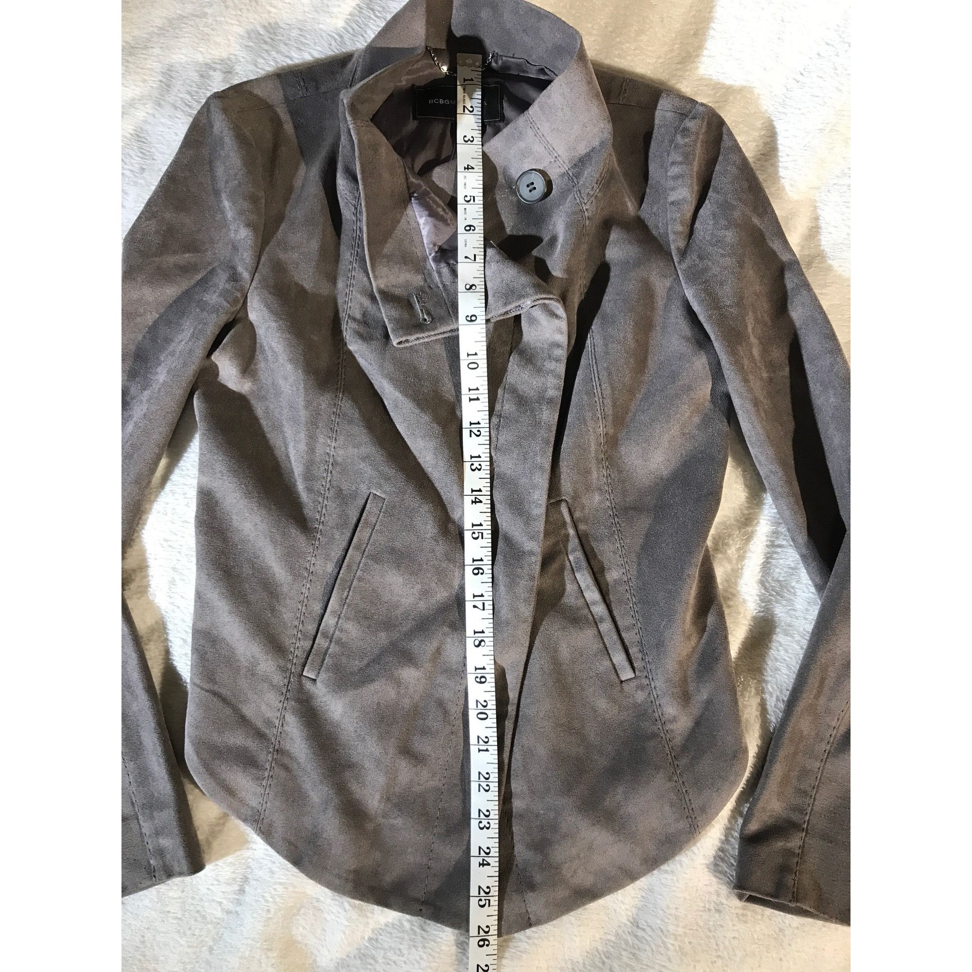 Vintage BCBGMaxazira Women Gray Faux Suede Moto Jacket Size XS / US 0-2 / IT 36-38 - 4 Thumbnail
