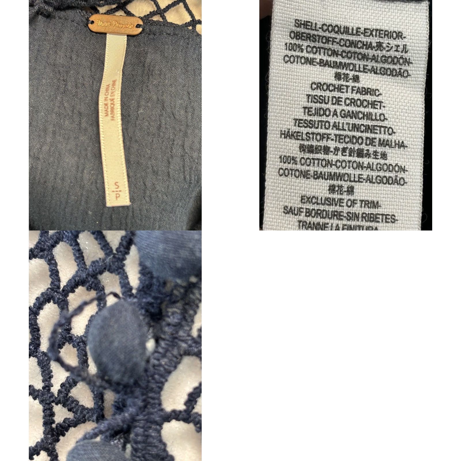 Free People Free People Crochet Yoke High Neck Long Sleeve Top Blue Women's Small Size S / US 4 / IT 40 - 8 Thumbnail