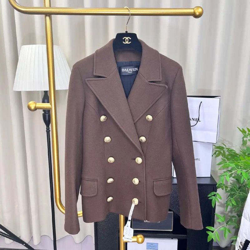 Balmain Balmain Women's Brown Double-Breasted Coat 0089 Size S / US 4 / IT 40 - 1 Thumbnail