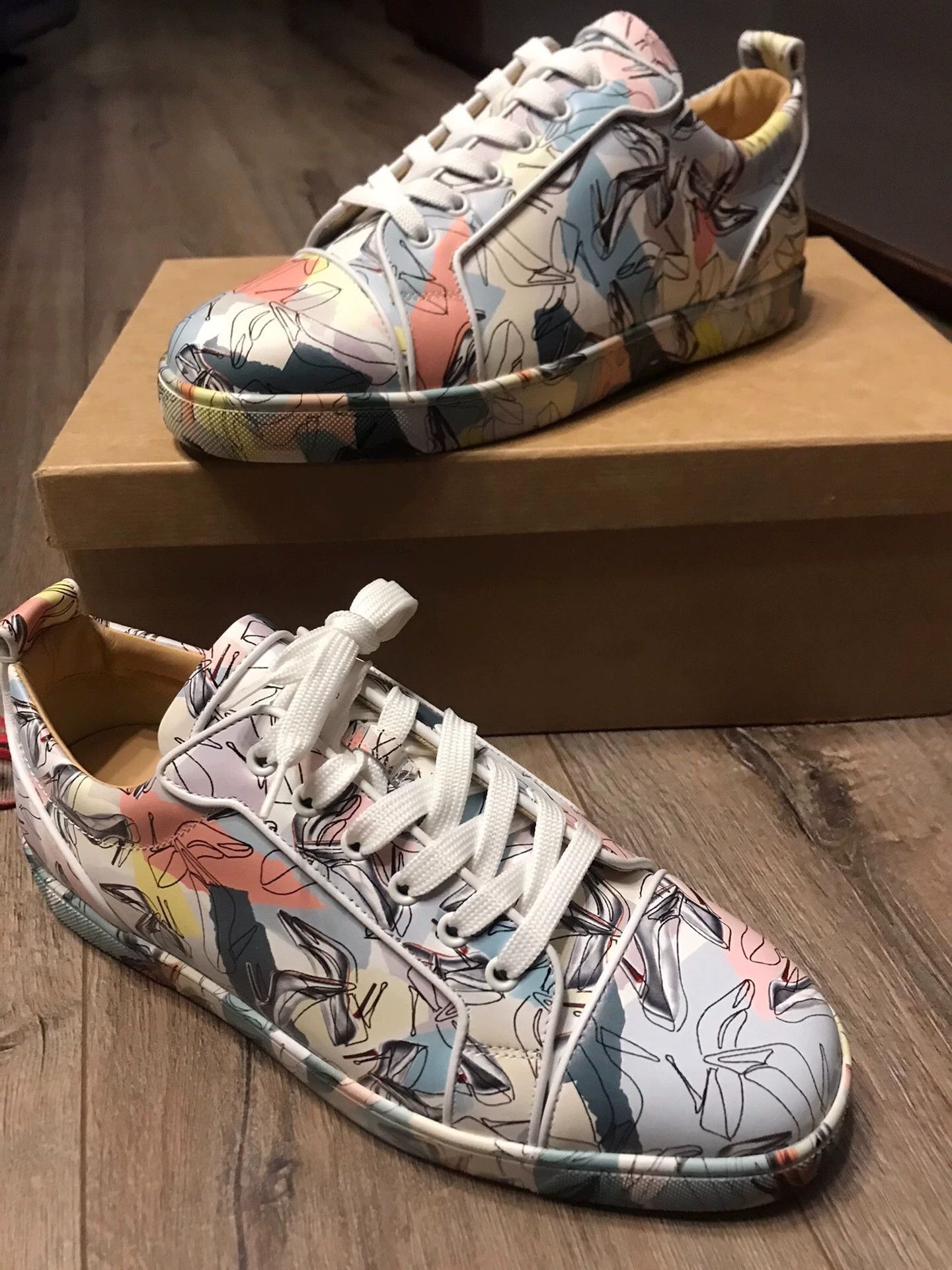Christian Louboutin CL sneakers 42.5 runs big leather abstract graffiti 2080 Size US 9.5 / EU 42-43 - 6 Thumbnail