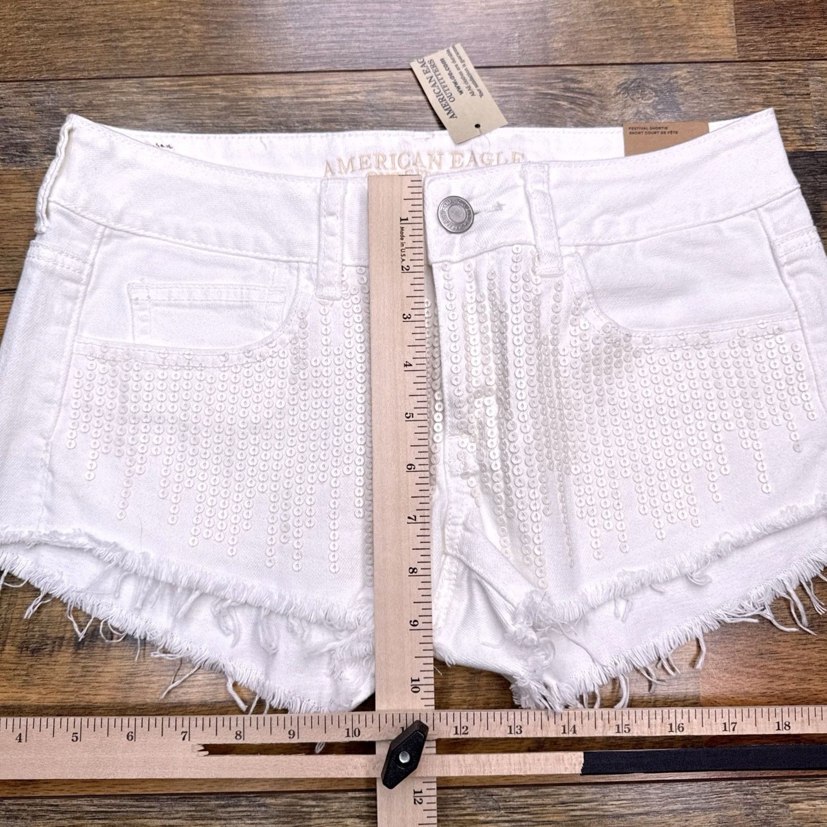 American Eagle Outfitters American Eagle Outfitters Cut Off Shorts Womens 4 White Stretch Low Rise Sequin New Size 27" / US 4 / IT 40 - 7 Thumbnail