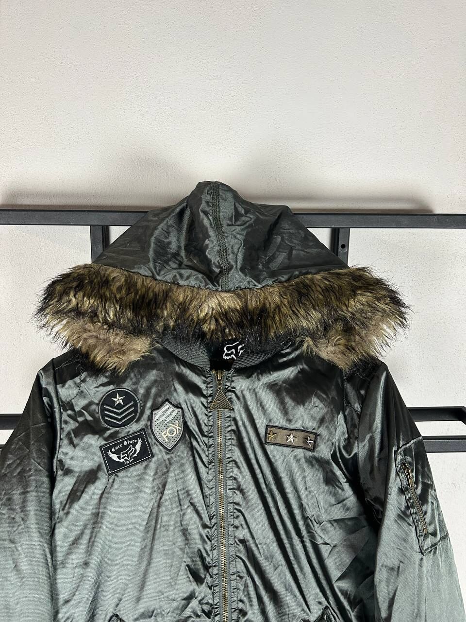 Fox Racing Fur Trim Bomber Jacket Y2K Military Patch Nylon Black Size US M / EU 48-50 / 2 - 7 Thumbnail