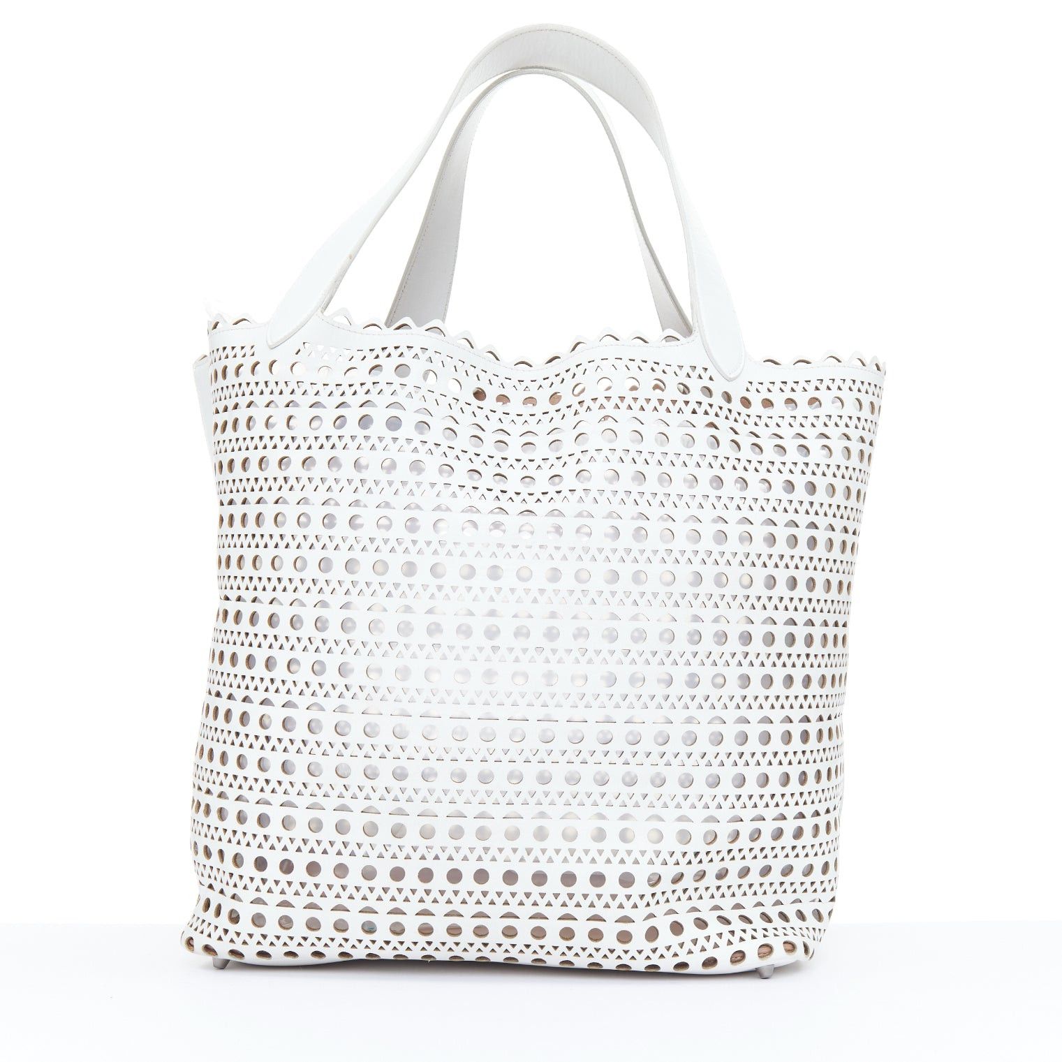 Alaia ALAIA Le Mina Vienne Wave laser cut white calfskin leather travel tote bag Size ONE SIZE - 1 Thumbnail