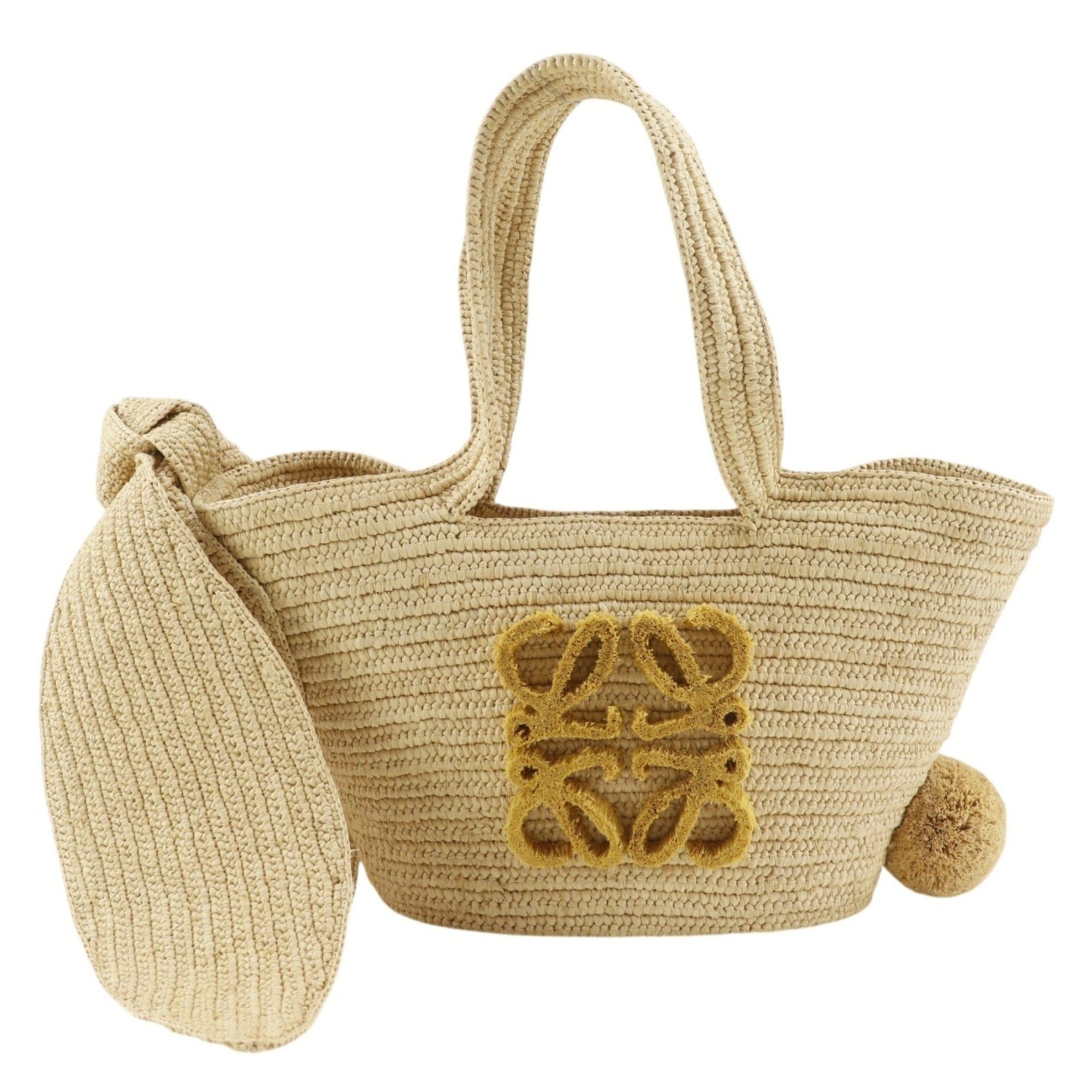 Loewe Loewe Bunny Basket Handbag, A223S17X01, Raffia x Calfskin, Made in Madagascar, Natural Beige, S22248, Women's. Size ONE SIZE - 1 Thumbnail