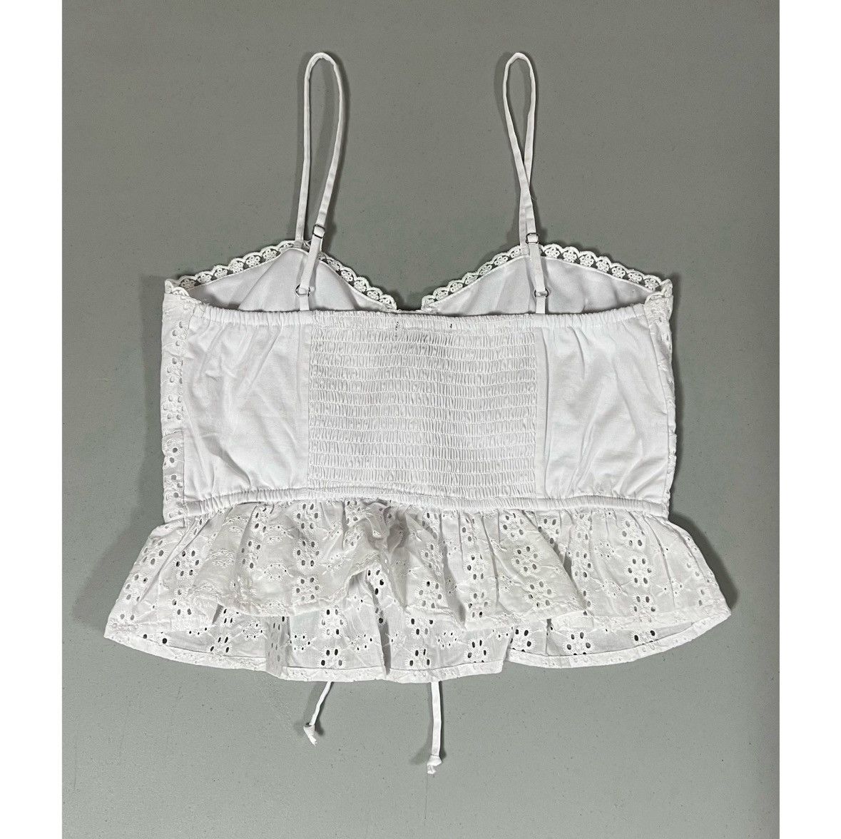 Vintage White Floral Eyelet Lace-Up Corset Tank Top Shirt Blouse XS🤍 Size XS / US 0-2 / IT 36-38 - 3 Thumbnail