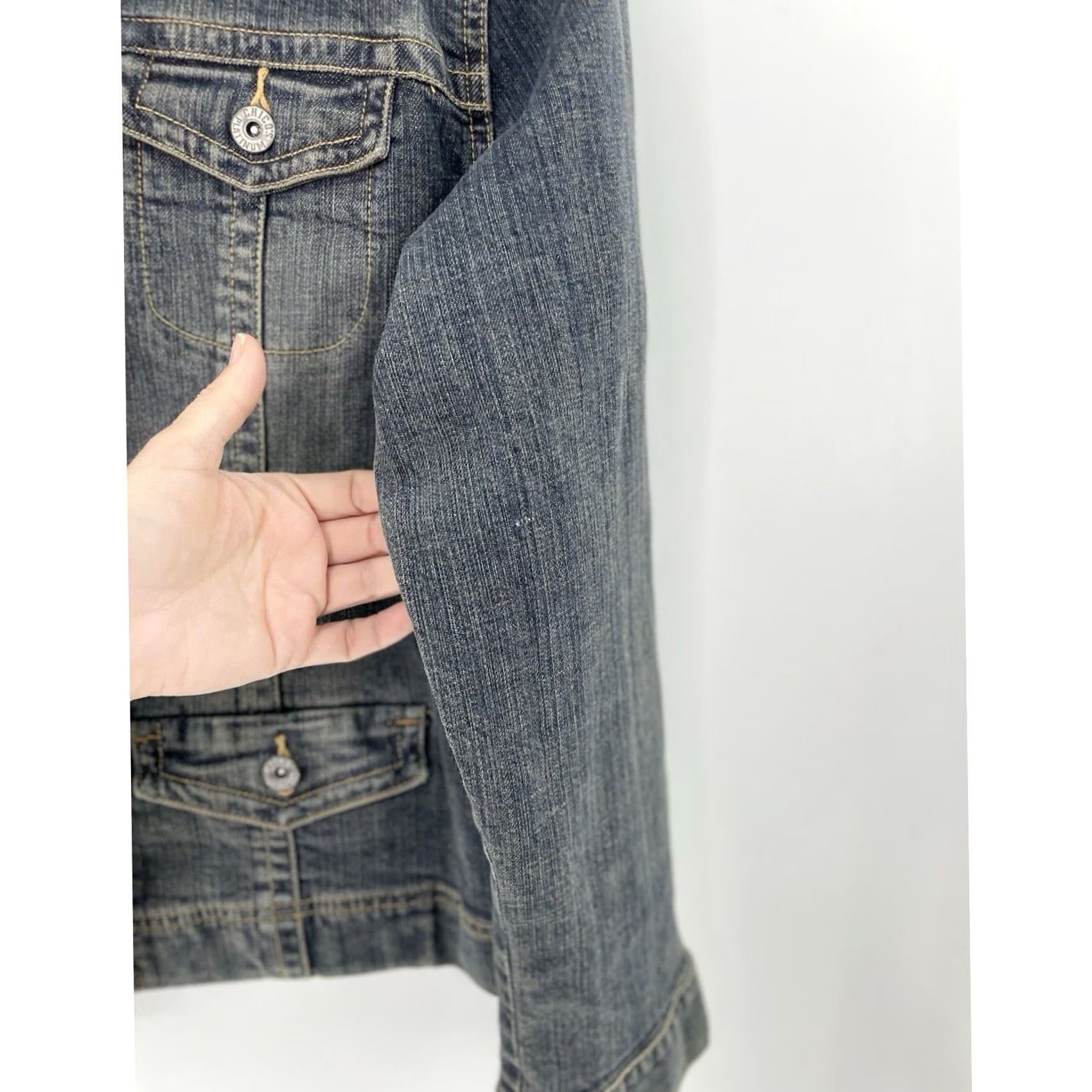 Vintage Chico's Platinum Blue Denim Jacket Size 0 Women Long Sleeve Collared Button Front Jean Size XS / US 0-2 / IT 36-38 - 7 Thumbnail