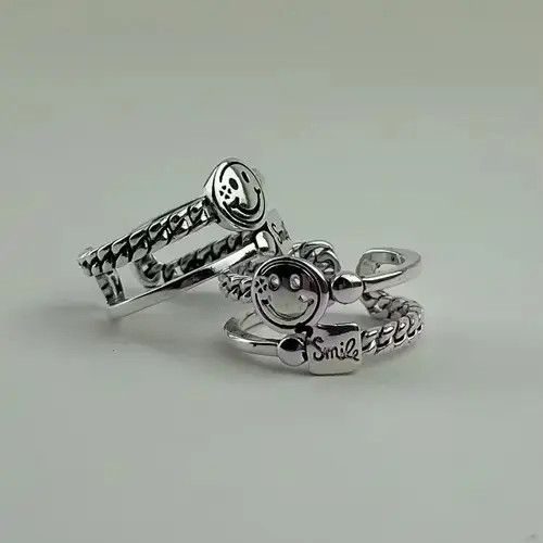 Handmade × Jewelry Sterling Silver Chain Smiley Ring Size ONE SIZE - 4 Thumbnail