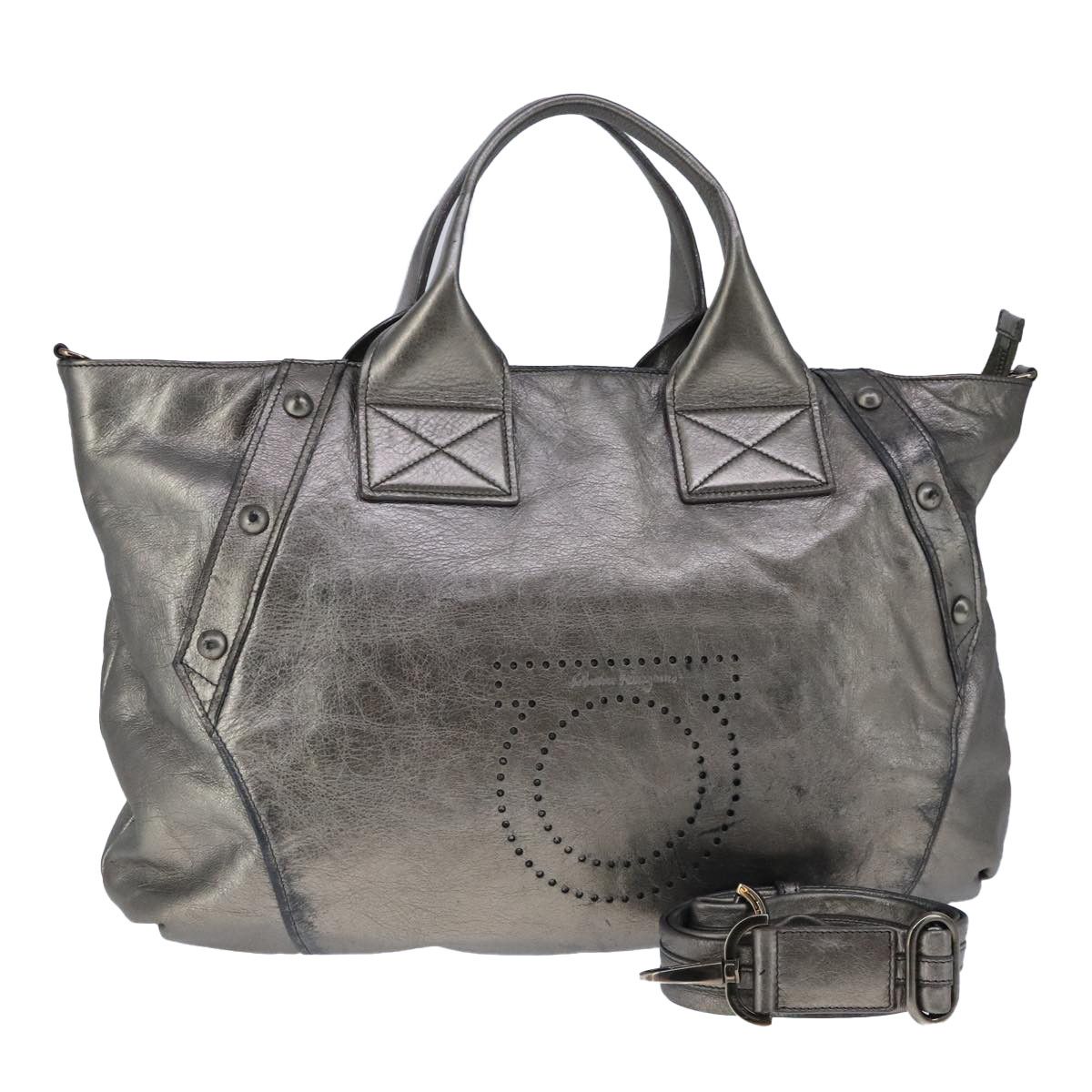 Salvatore Ferragamo Gancini Silver Leather Handbag (Pre-Owned) Size ONE SIZE - 1 Thumbnail