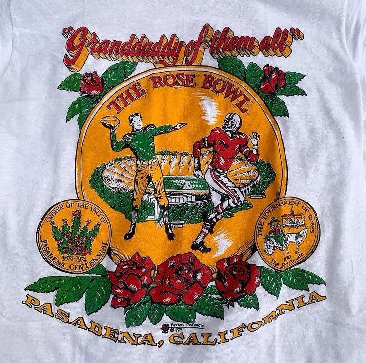 Vintage VTG 70s t shirt 1974 rose bowl cotton NEW DEADSTOCK Hanes M Size US M / EU 48-50 / 2 - 6 Thumbnail