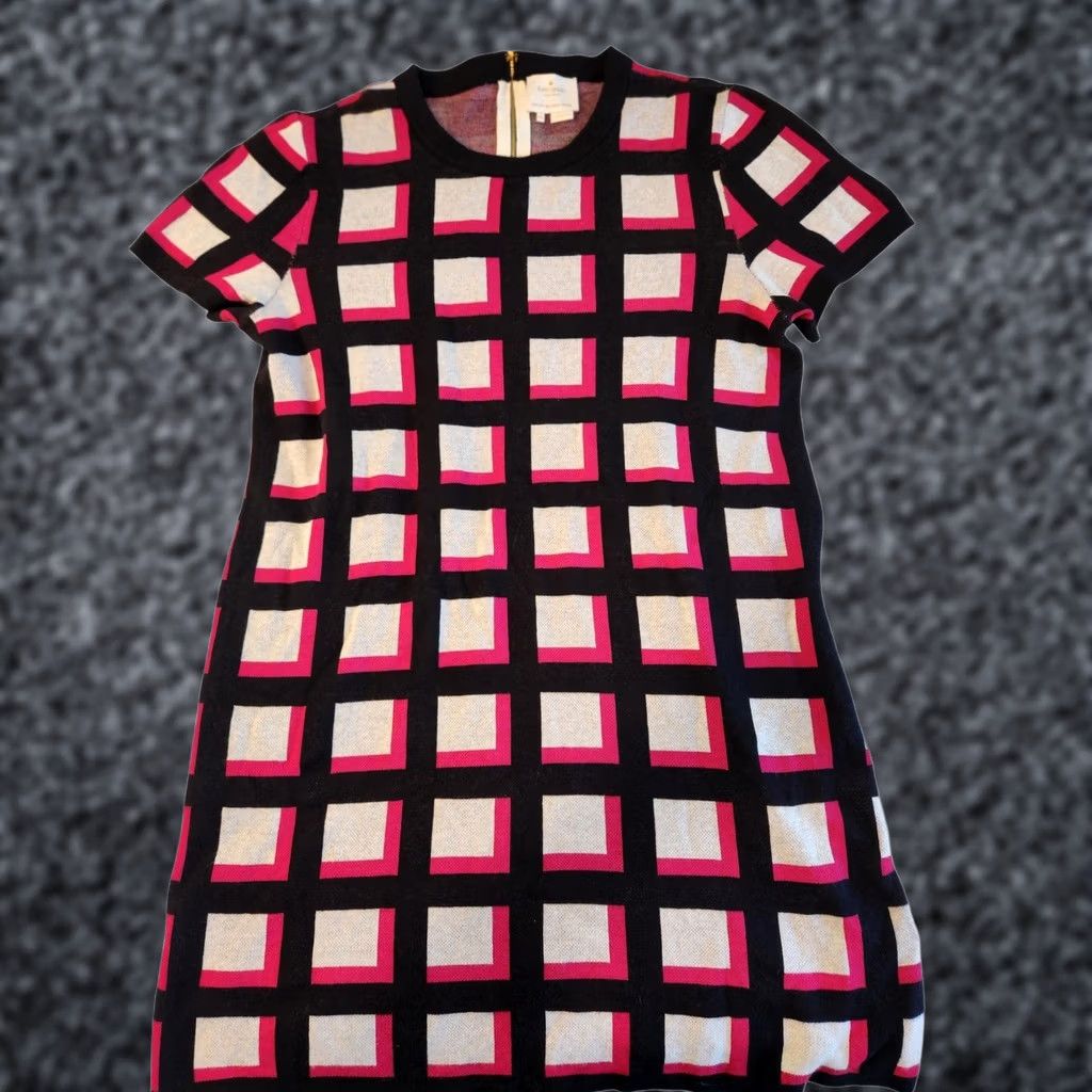 Vintage VINTAGE Kate Spade New York Windowpane Check Sweater Dress Womens XXL Geometric Knit Black Crew Neck Zipper Back 60s Inspired Size XXL / US 16-18 / IT 52-54 - 1 Thumbnail