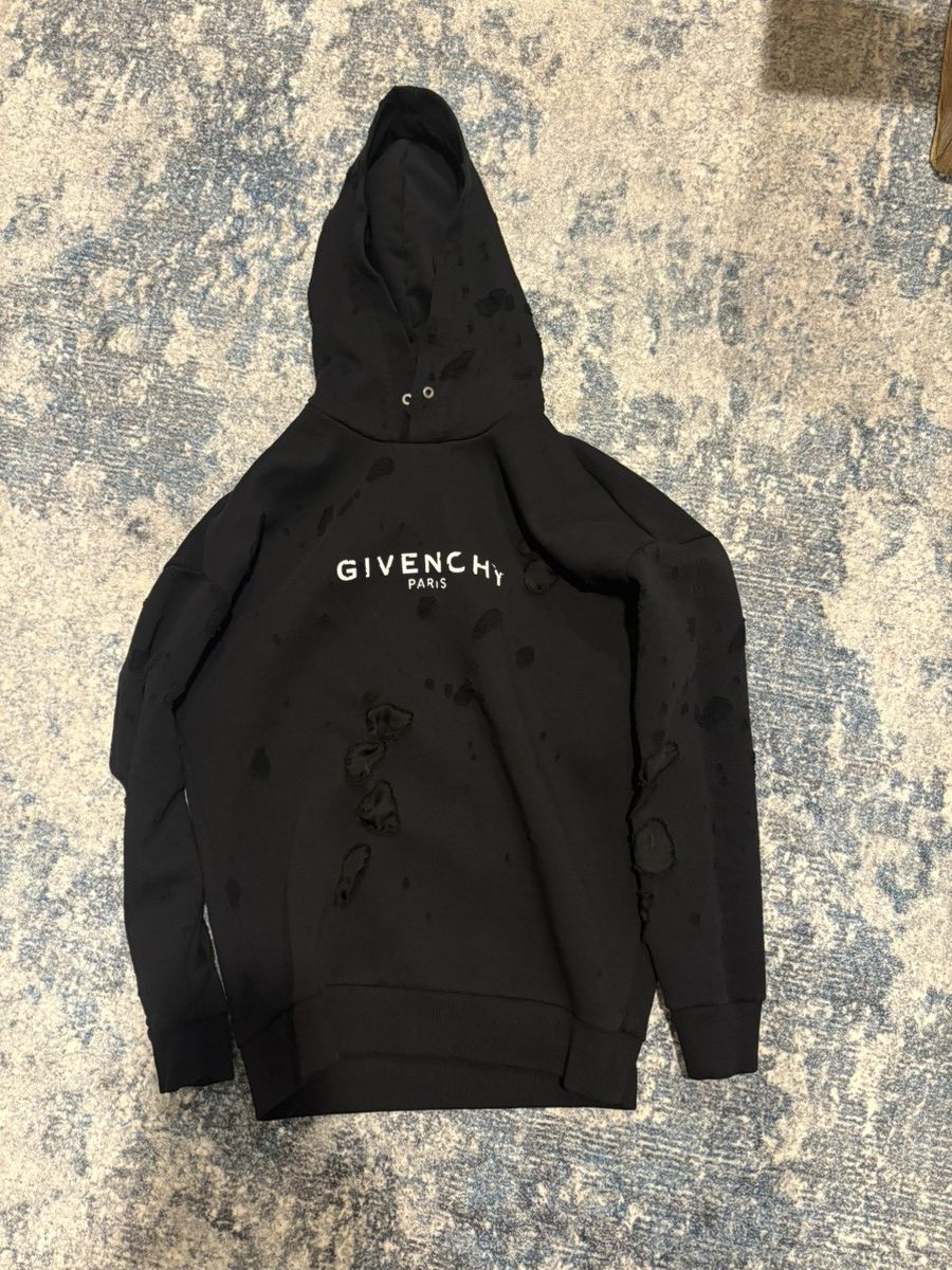 Givenchy Givenchy Black Distressed Logo Hoodie Size US XS / EU 42 / 0 - 1 Thumbnail