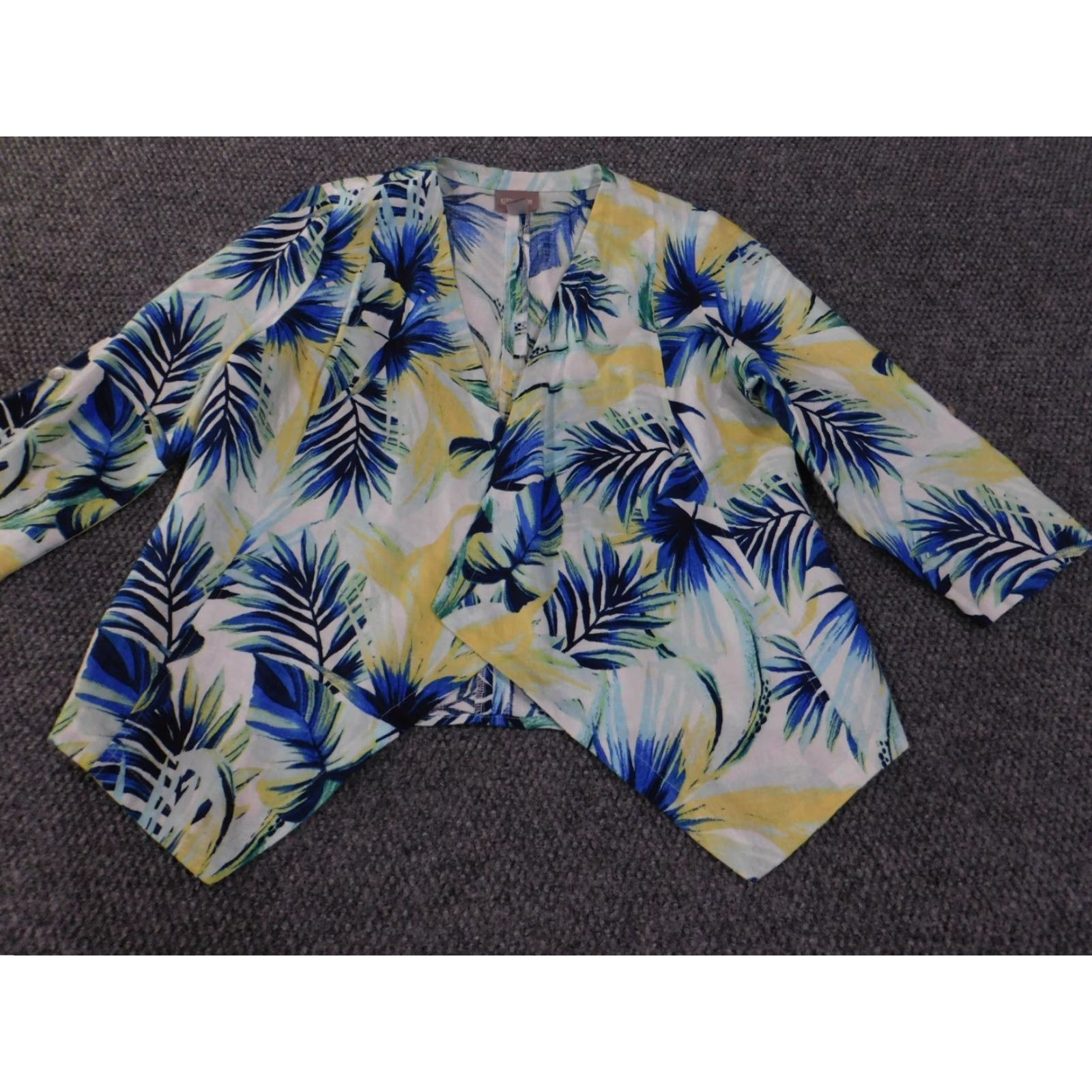 Vintage Chico's Jacket Blue Floral Open Linen Knit Relaxed Linen Lining Women Casual Beach Winter Regular Size 1 Long Sleeve Mid-Length Size XS / US 0-2 / IT 36-38 - 3 Thumbnail