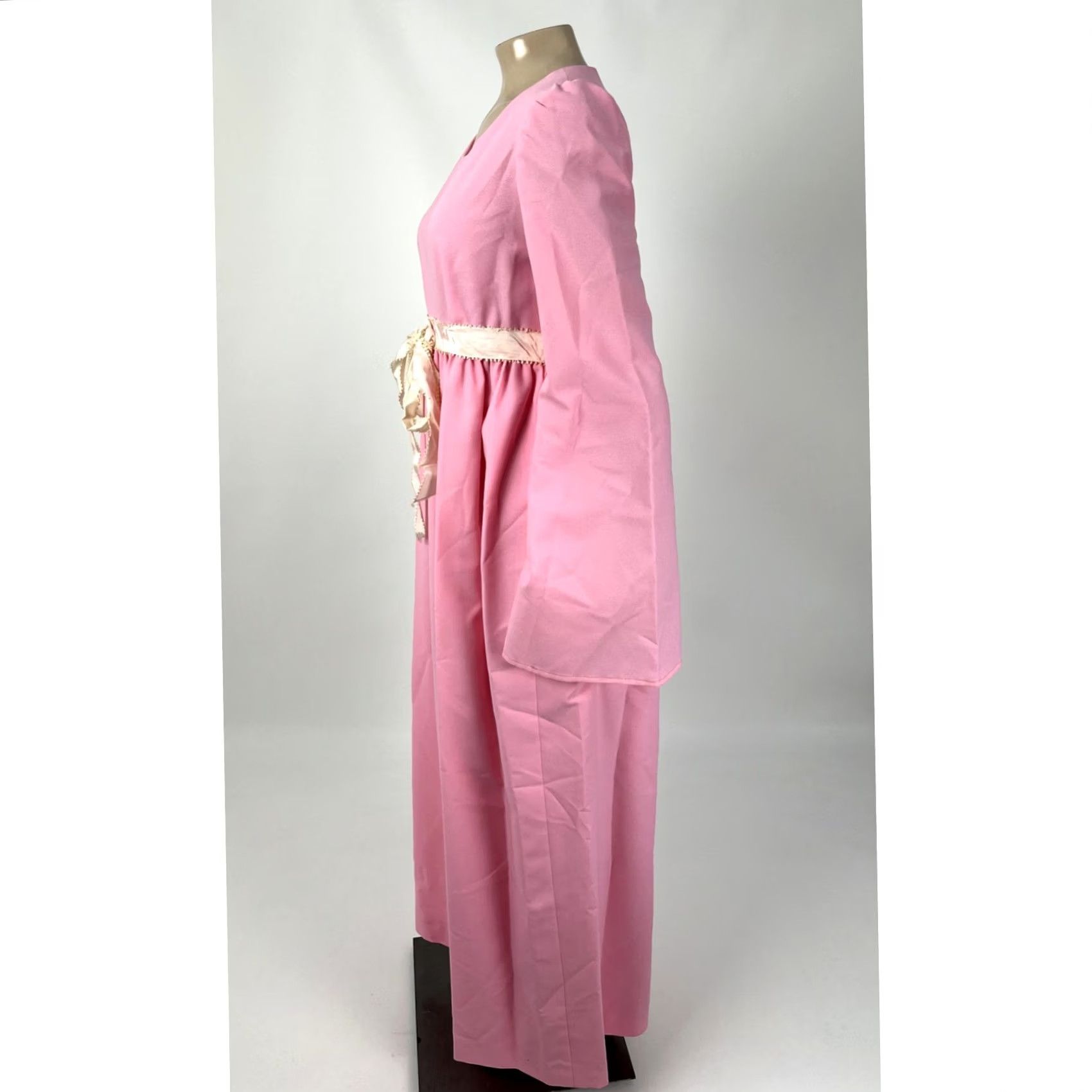 Bell VINTAGE Handmade Women's Maxi Dress Pink 1970s Bell Sleeves Polyester Party Hippy 56" SH to Hem Women S Small Dresses Size 4XL / US 24-26 - 4 Thumbnail