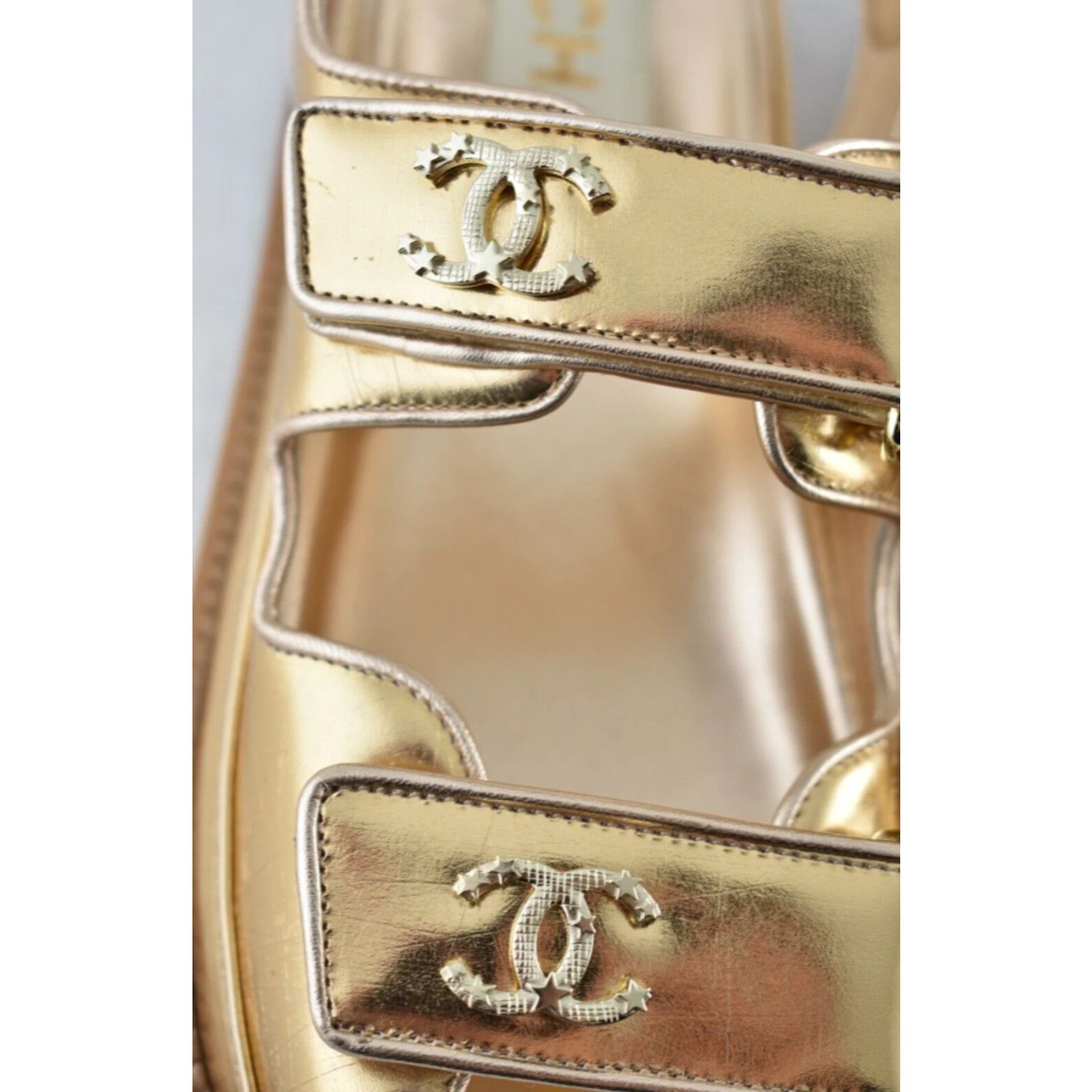 Chanel Chanel 22C Golden Gold Laminated CC Logo Mule Slide Size US 5.5 / IT 35.5 - 5 Thumbnail
