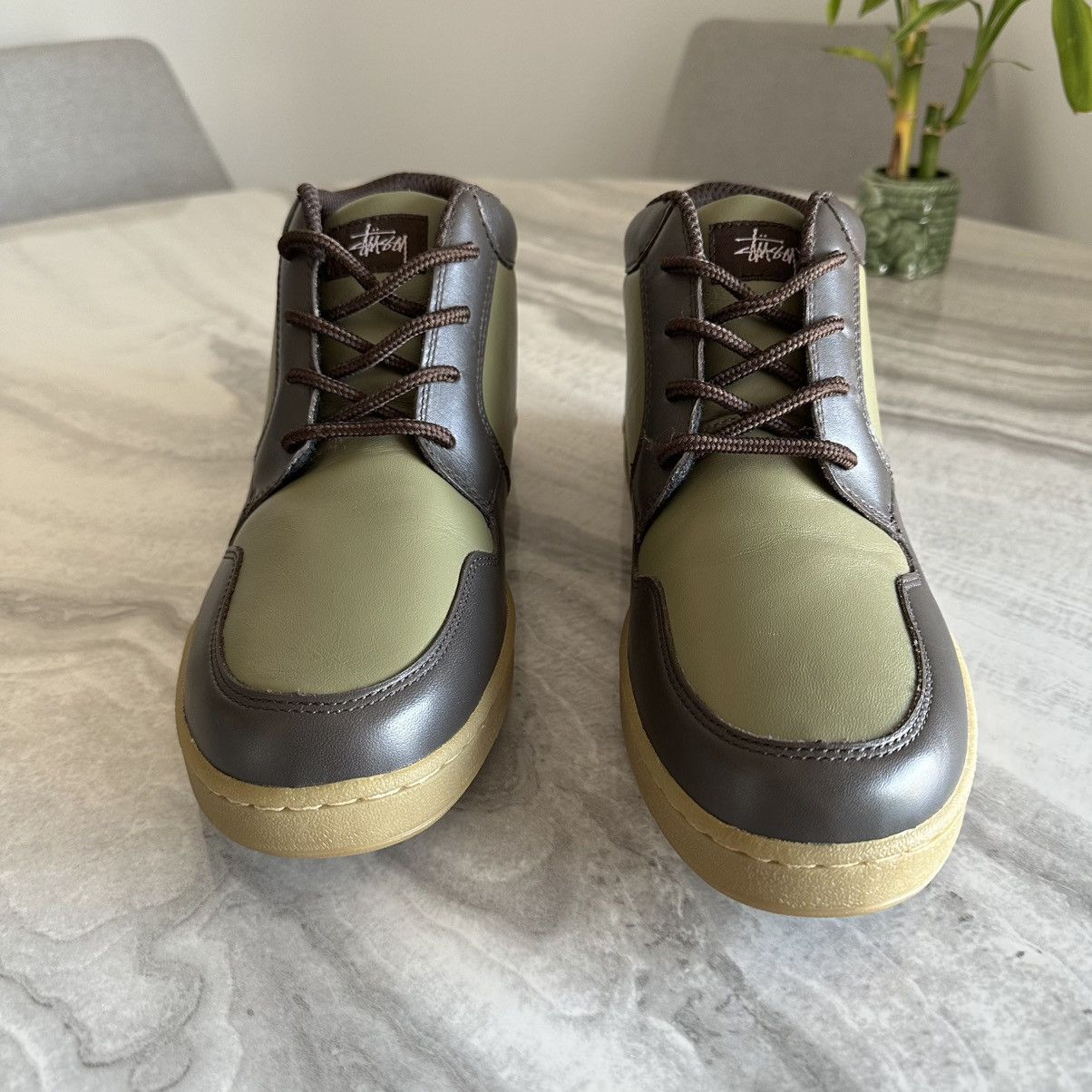 Stussy Vintage Stussy Imperial Olive Brown Leather Mid Top Sneakers Size US 10.5 / EU 43-44 - 4 Thumbnail