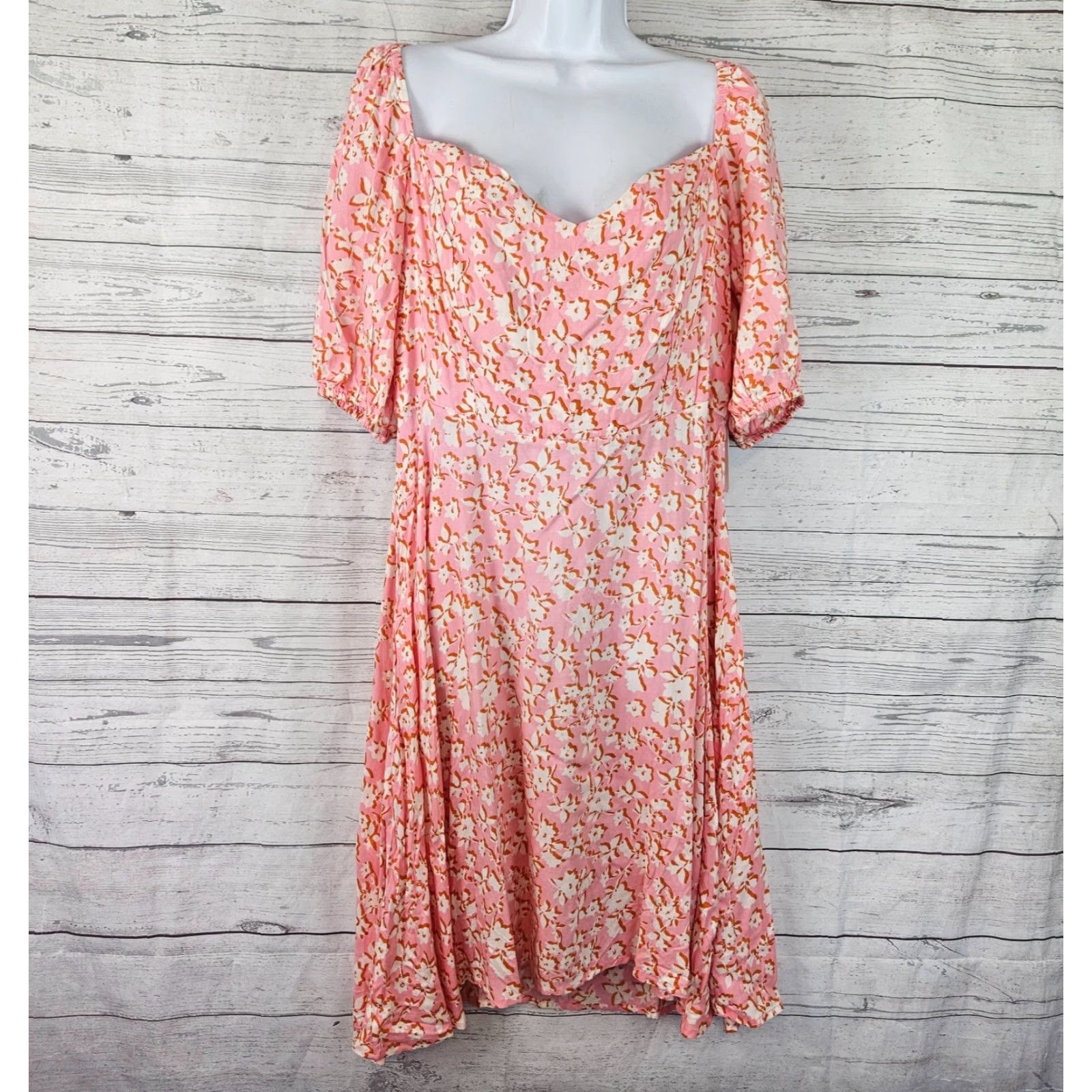 Vintage Eloquii Womens Dress Sz 14 Pink Cream Floral Tie Back Rayon 3/4 Sleeve Size XL / US 12-14 / IT 48-50 - 2 Thumbnail