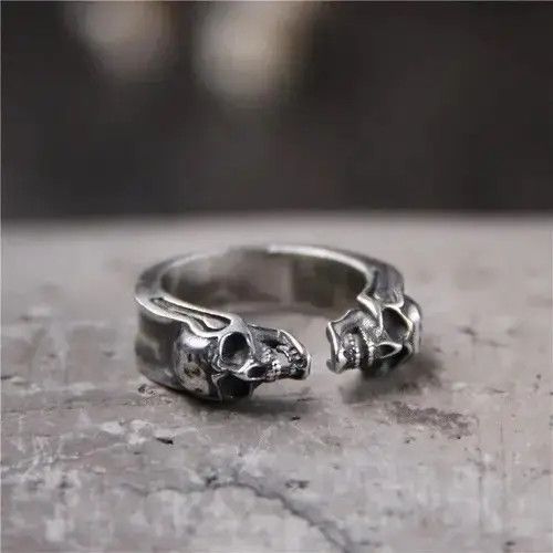 Jewelry Gothic Double Skull Ring Size ONE SIZE - 4 Thumbnail