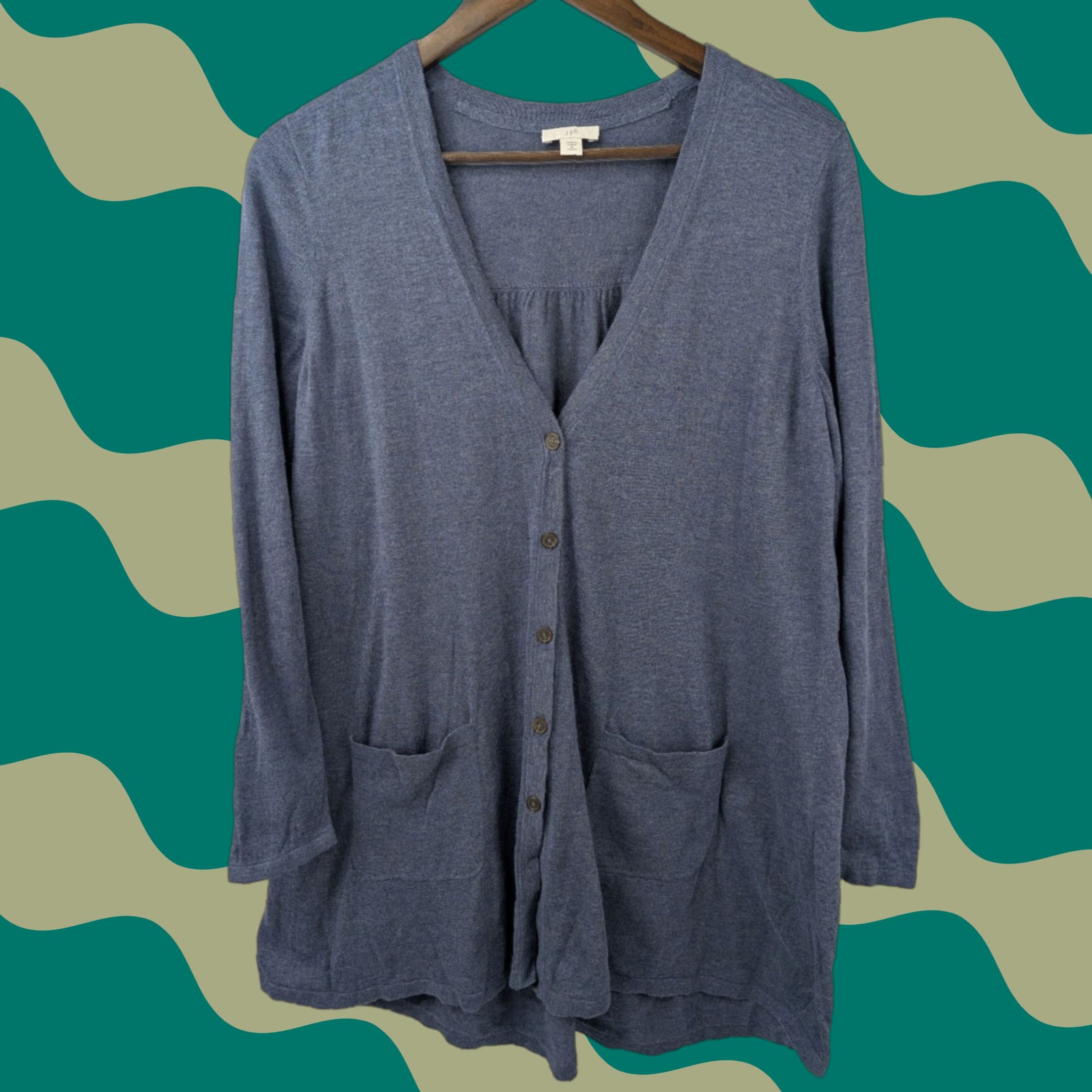 J. Jill J. Jill Cardigan Sweater Women Medium Petite Heather Blue Knit Cardigan Bohemian Travel Lightweight Poplin? Size M / US 6-8 / IT 42-44 - 1 Thumbnail